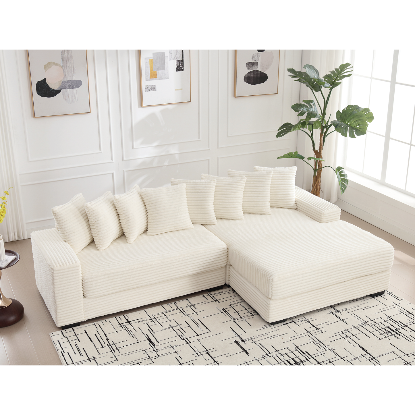 Oversized Two-Piece Couches, L Shaped Sofa, Corduroy, Right Chaise Daybed,with Armrests,Eight Throw Pillows,Corner Sofa