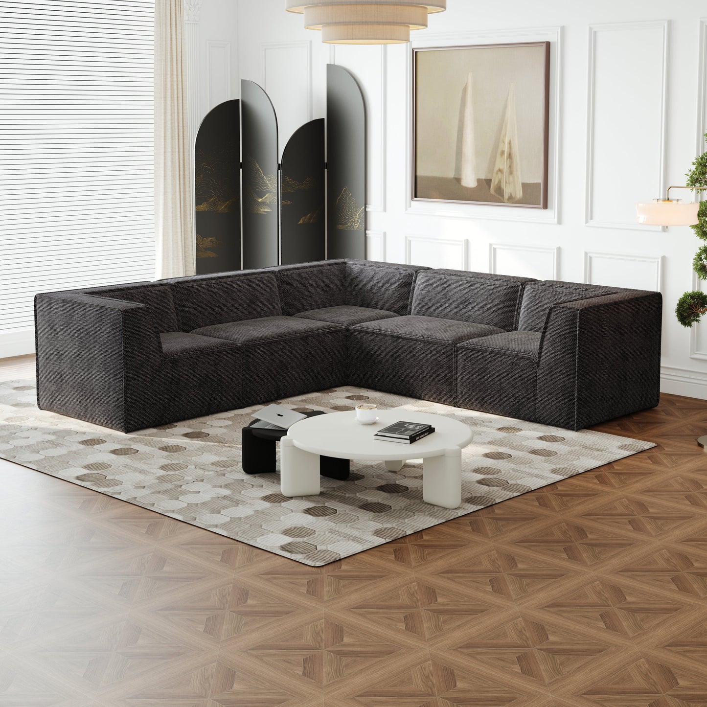 106*106" Chenille Modular L Shaped Sectional Sofa,Luxury Floor Couch Set,Upholstered Indoor Furniture