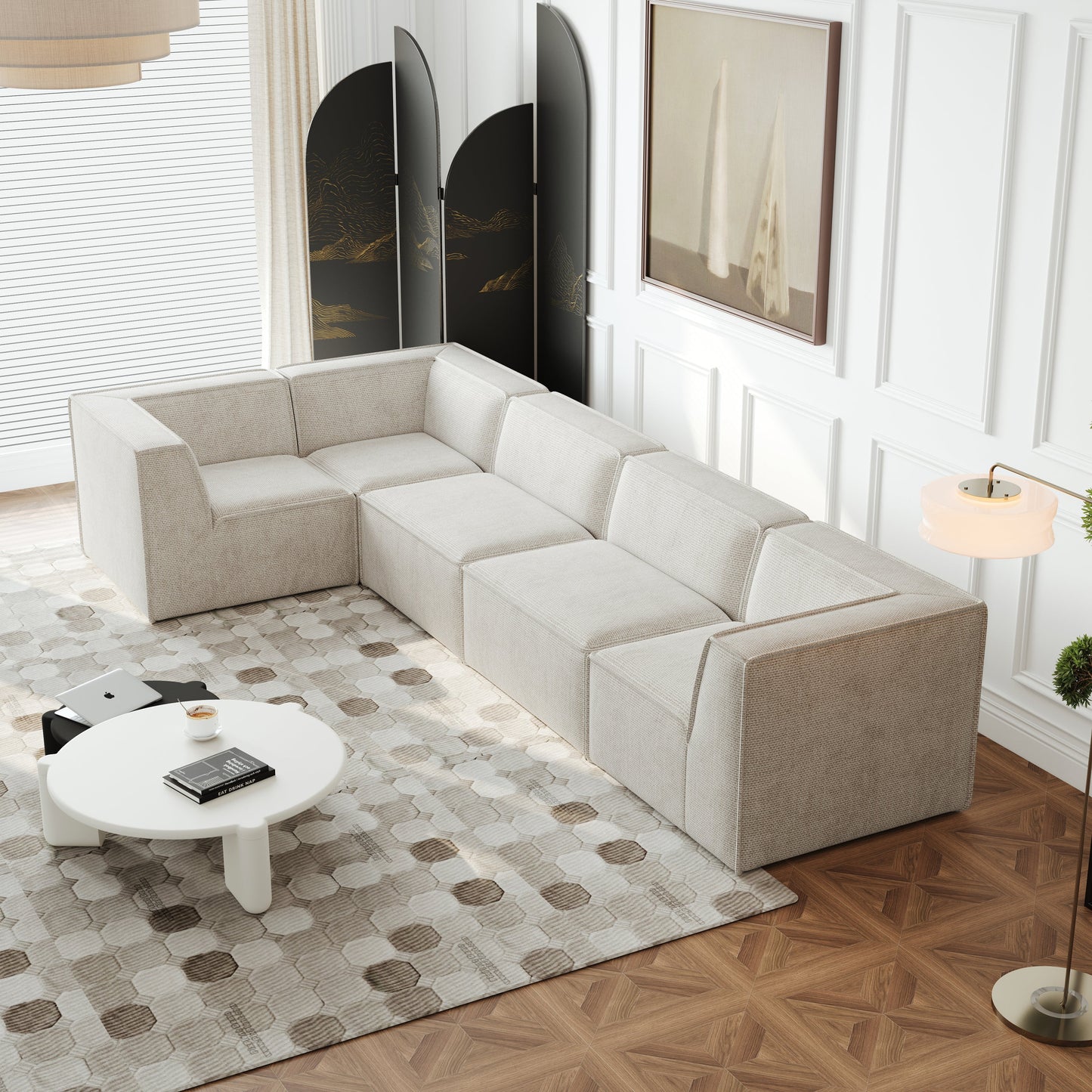 106*106" Chenille Modular L Shaped Sectional Sofa,Luxury Floor Couch Set,Upholstered Indoor Furniture