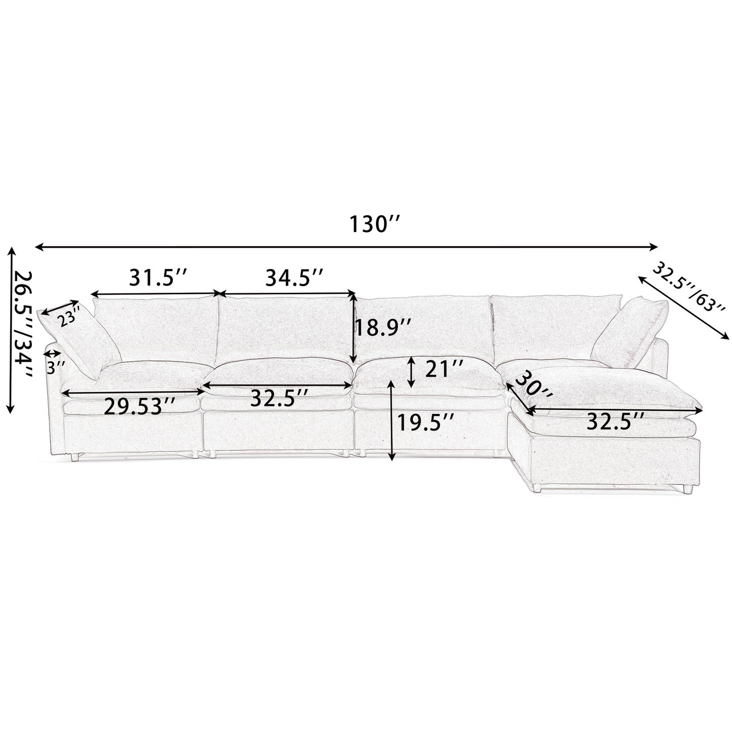Modern U-Shaped Sectional Sofa ,5-Seat Sofa ,Sleeper Sofa Couch With Chaise Lounge for Living Room,Apartment,Upholstere