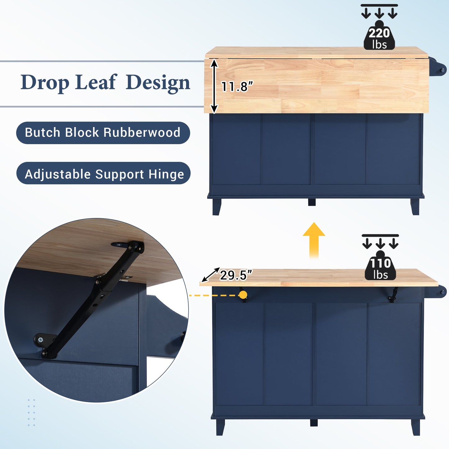 Farmhouse Kitchen Island Set With Drop Leaf and 2 Seatings,Dining Table Set With Storage Cabinet, Drawers and Towel Rack