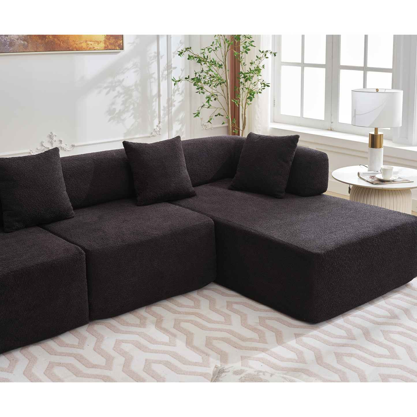Modern Minimalist 140" L-Shape Couch ,No Assembly Required,Boucle,Modular Sofa ,Couch With Chaise,Free Combination Foam