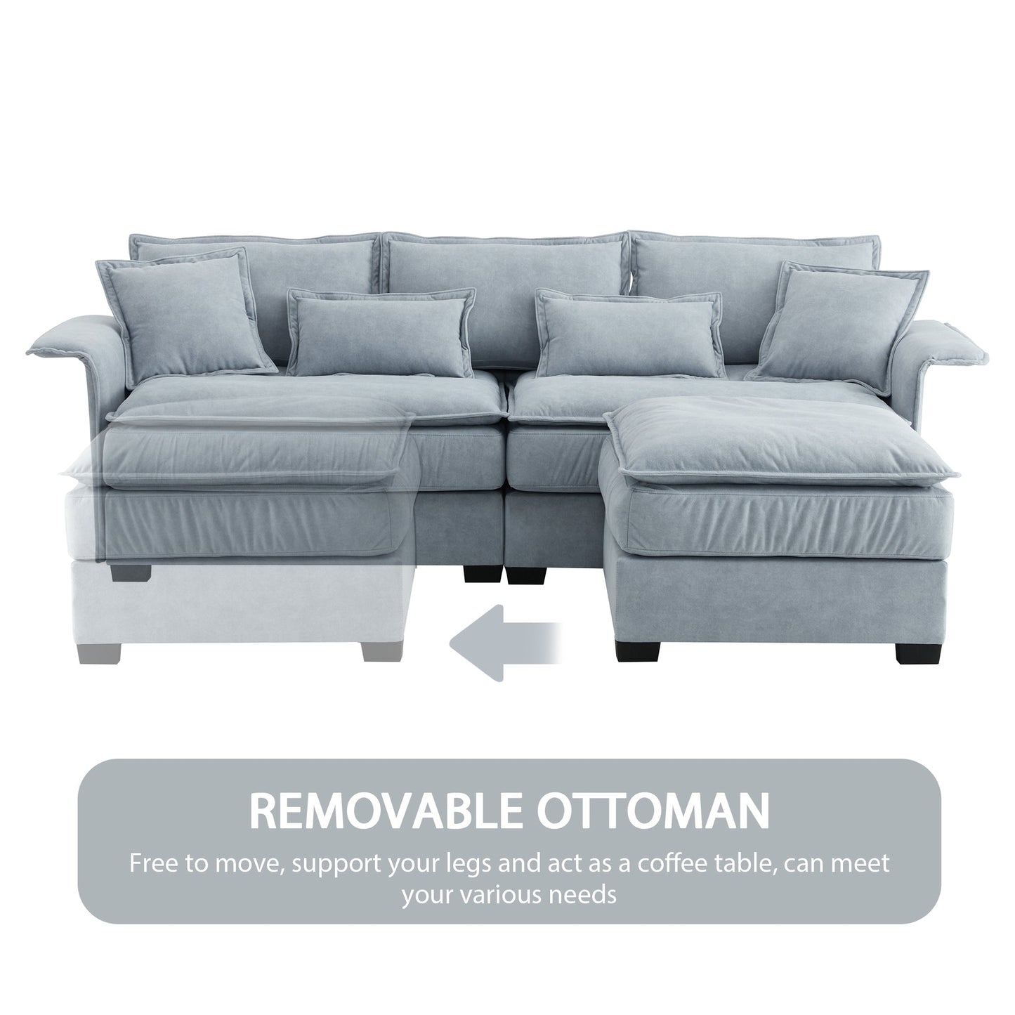 95*66"Oversized Luxury Sectional Sofa With Bentwood Armrests,4 Seat Upholstered Indoor Furniture With Double Cushions
