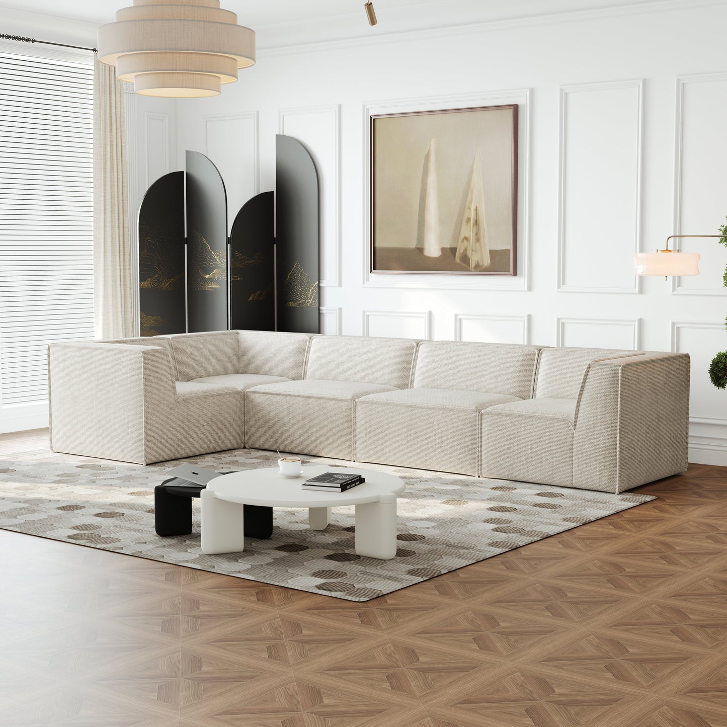 106*106" Chenille Modular L Shaped Sectional Sofa,Luxury Floor Couch Set,Upholstered Indoor Furniture