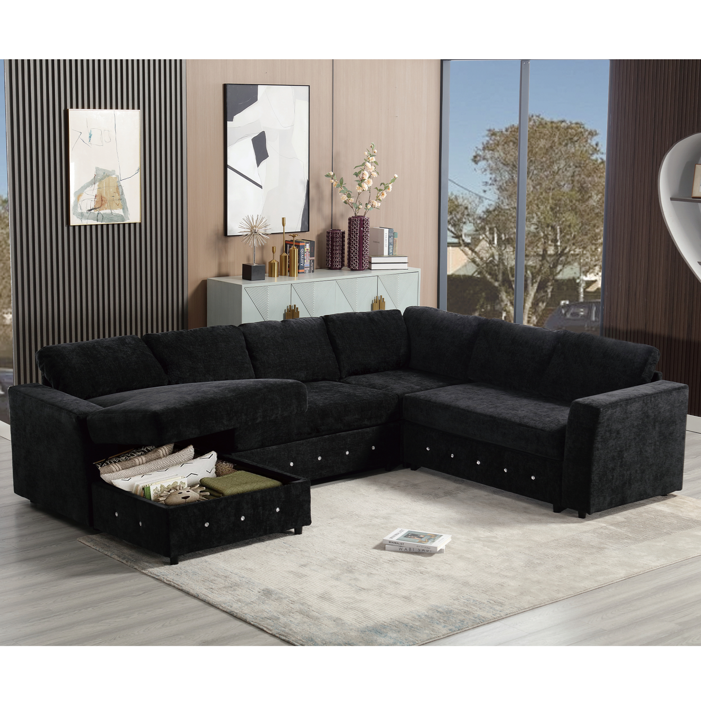 110.75" Sectional Sofa,Oversized Modular Sofa,Chaise Storage, Modern U Shaped Couch , Upholstered Sofas,Chenille