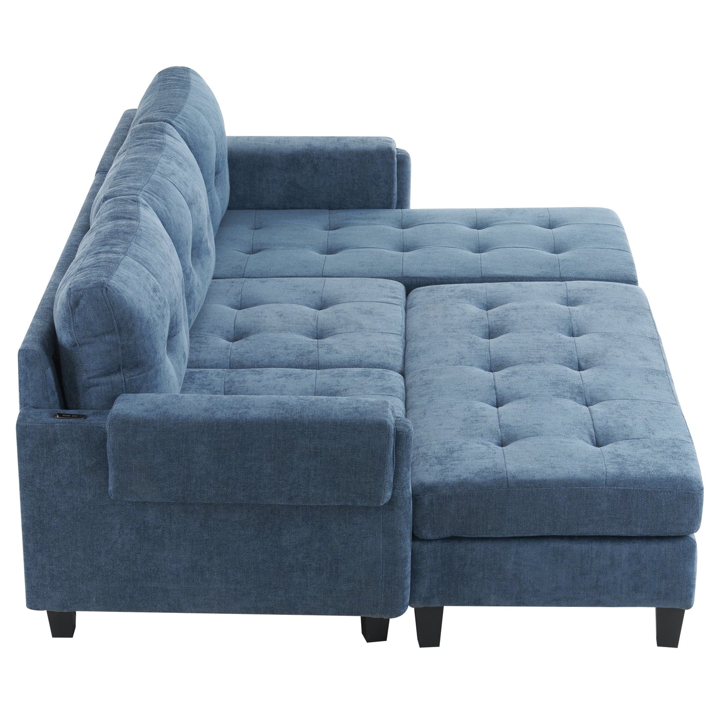 83.4" L-Shaped Sofa Sectional Couch Sofa Bed With Two USB Ports, a Movable Ottoman and a Reversible Chaise Lounge