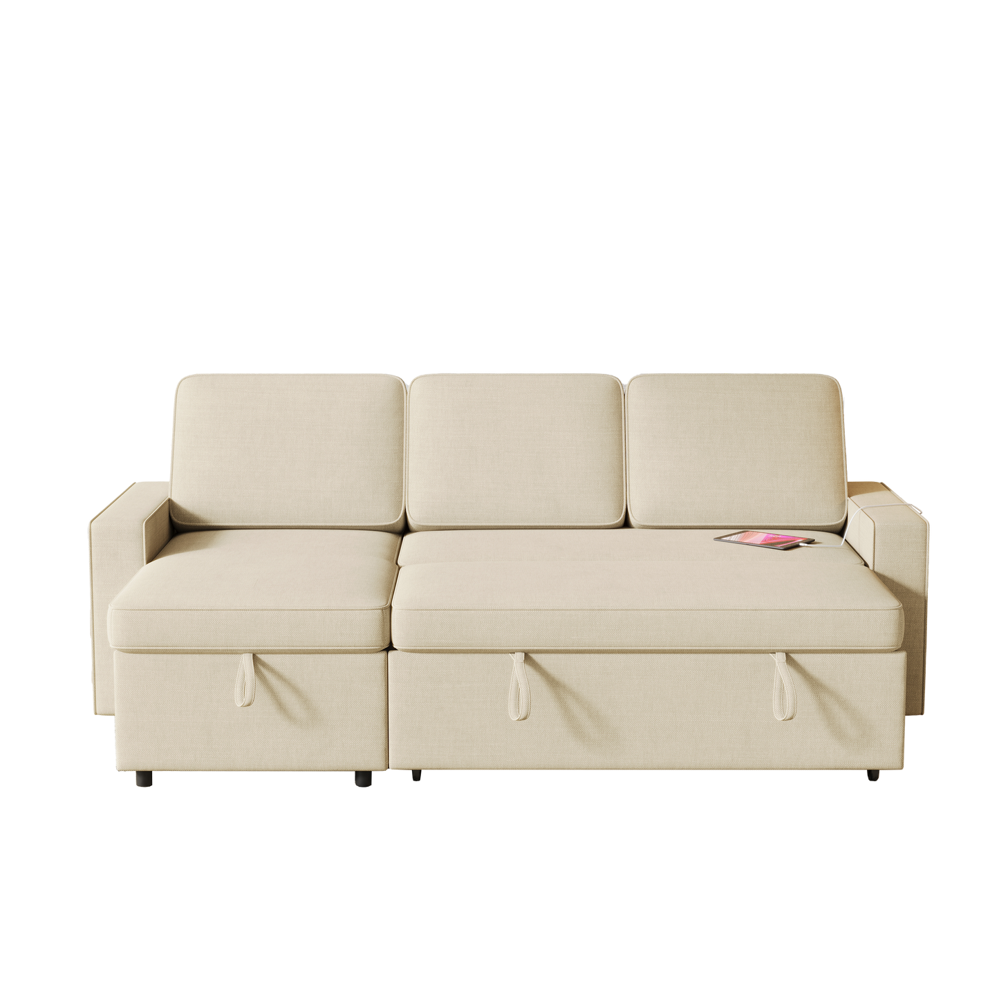 85.8" Pull Out Sleeper Sofa L-Shaped Couch Convertible Sofa Bed With Storage Chaise and Storage Racks,With USB Port