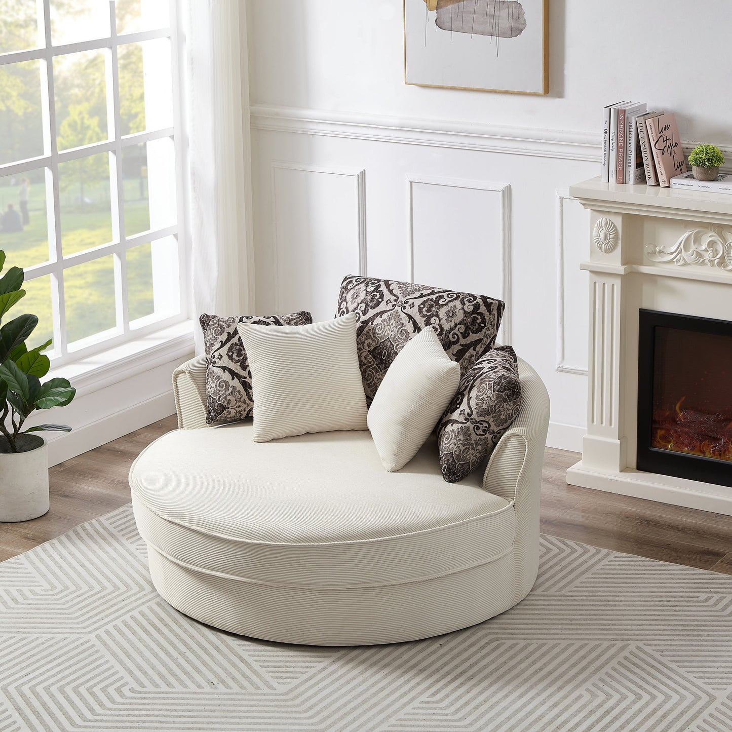 Swivel Accent Barrel Chair With 5 Movable Pillow 360 Degree Swivel Round Sofa Chair for Living Room,Bedroom, Hotel