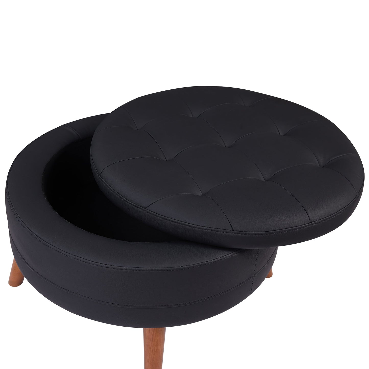 107" Contemporary Sofa Stylish Sofa Couch With a Round Storage Ottoman and Three Removable Pillows for Living Room, Black