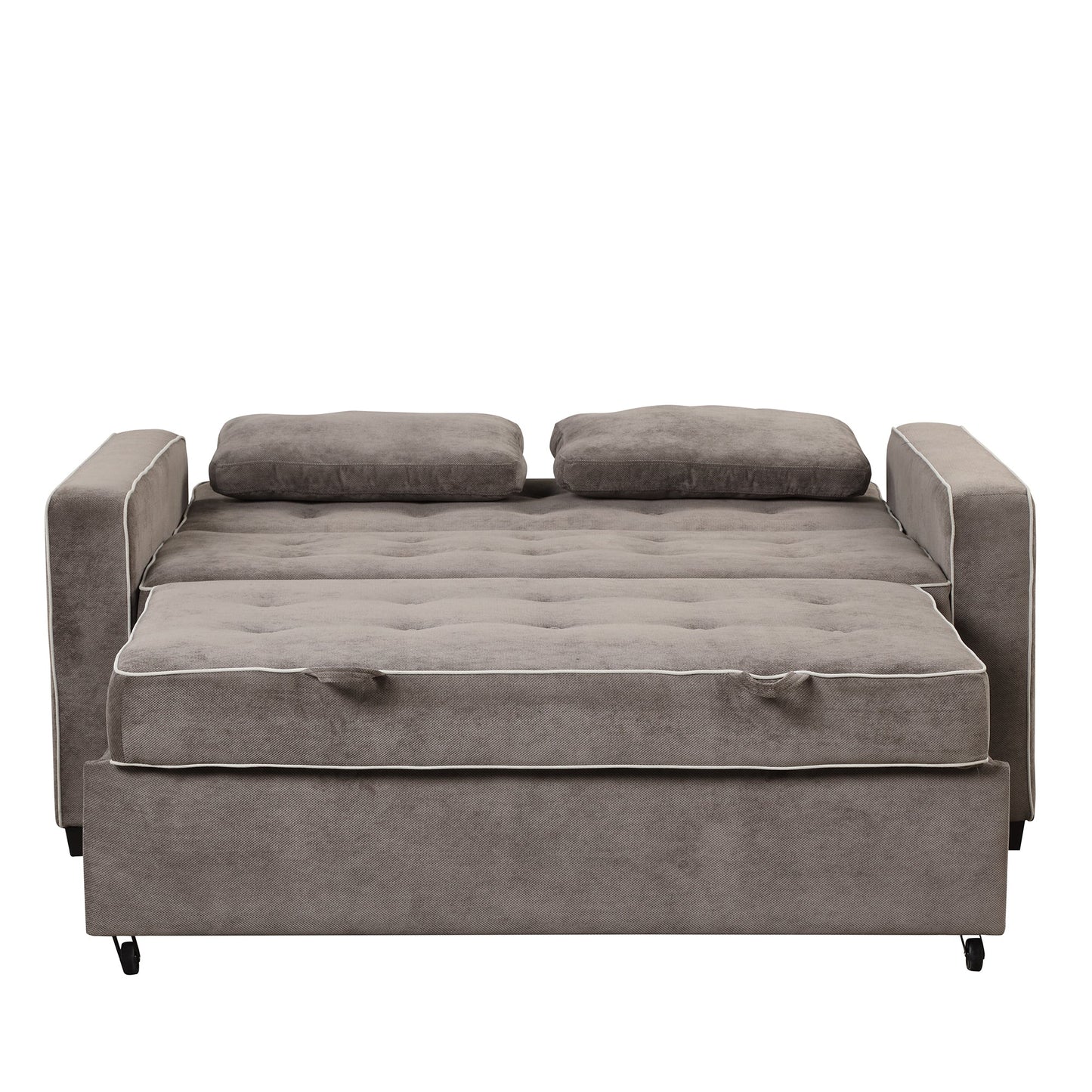 65.7" Linen Upholstered Sleeper Bed , Pull Out Sofa Bed Couch Attached Two Throw Pillows,Dual USB Charging Port
