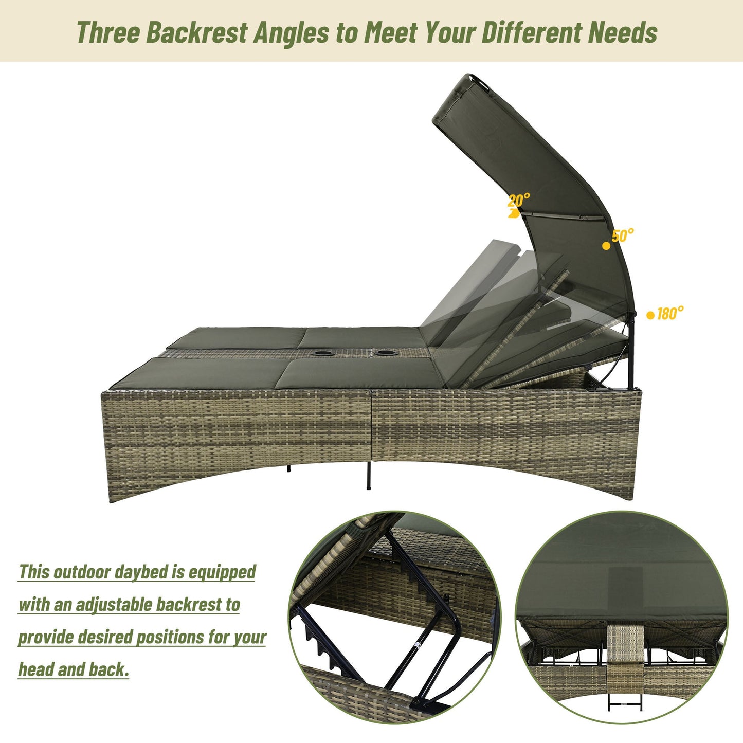 Patio Daybed Outdoor Daybed Outdoor Rattan Sun Lounger With Shelter Roof With Adjustable Backrest, Storage Box