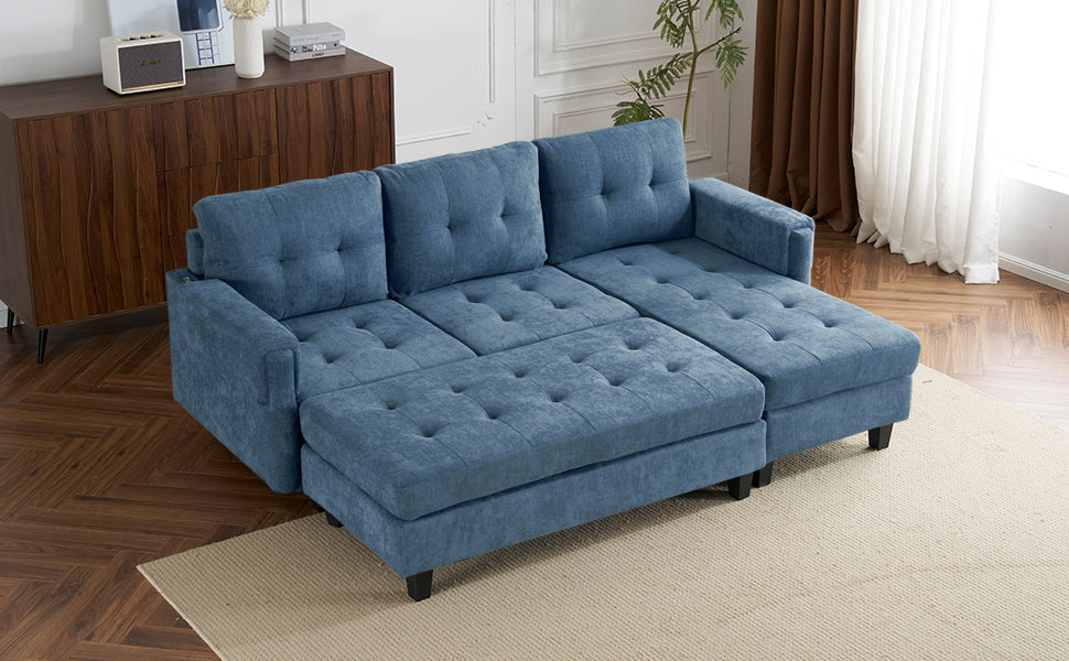 83.4" L-Shaped Sofa Sectional Couch Sofa Bed With Two USB Ports, a Movable Ottoman and a Reversible Chaise Lounge