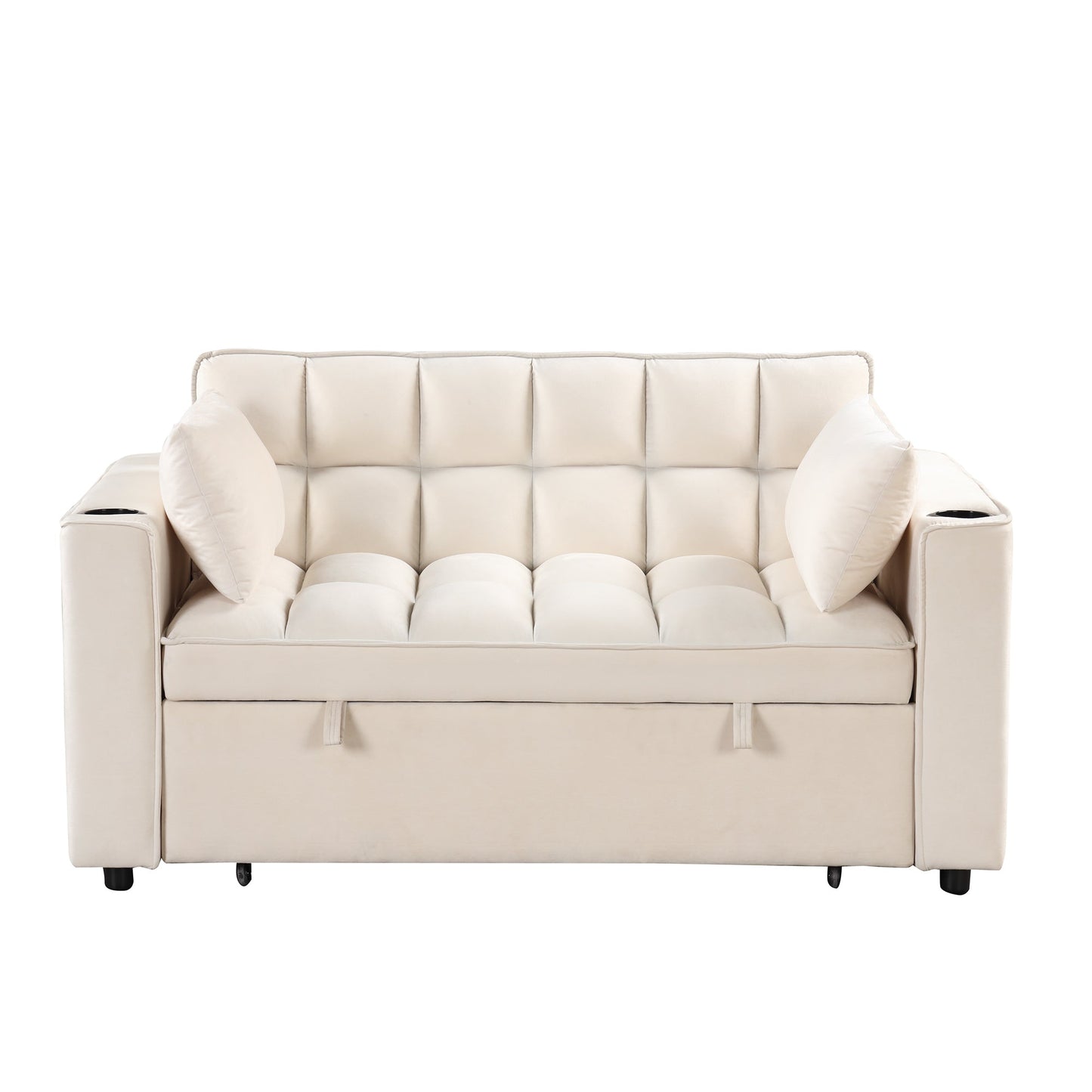 55.3" 4-1 Multi-Functional Sofa Bed With Cup Holder and USB Port for Living Room or Apartments Milky White