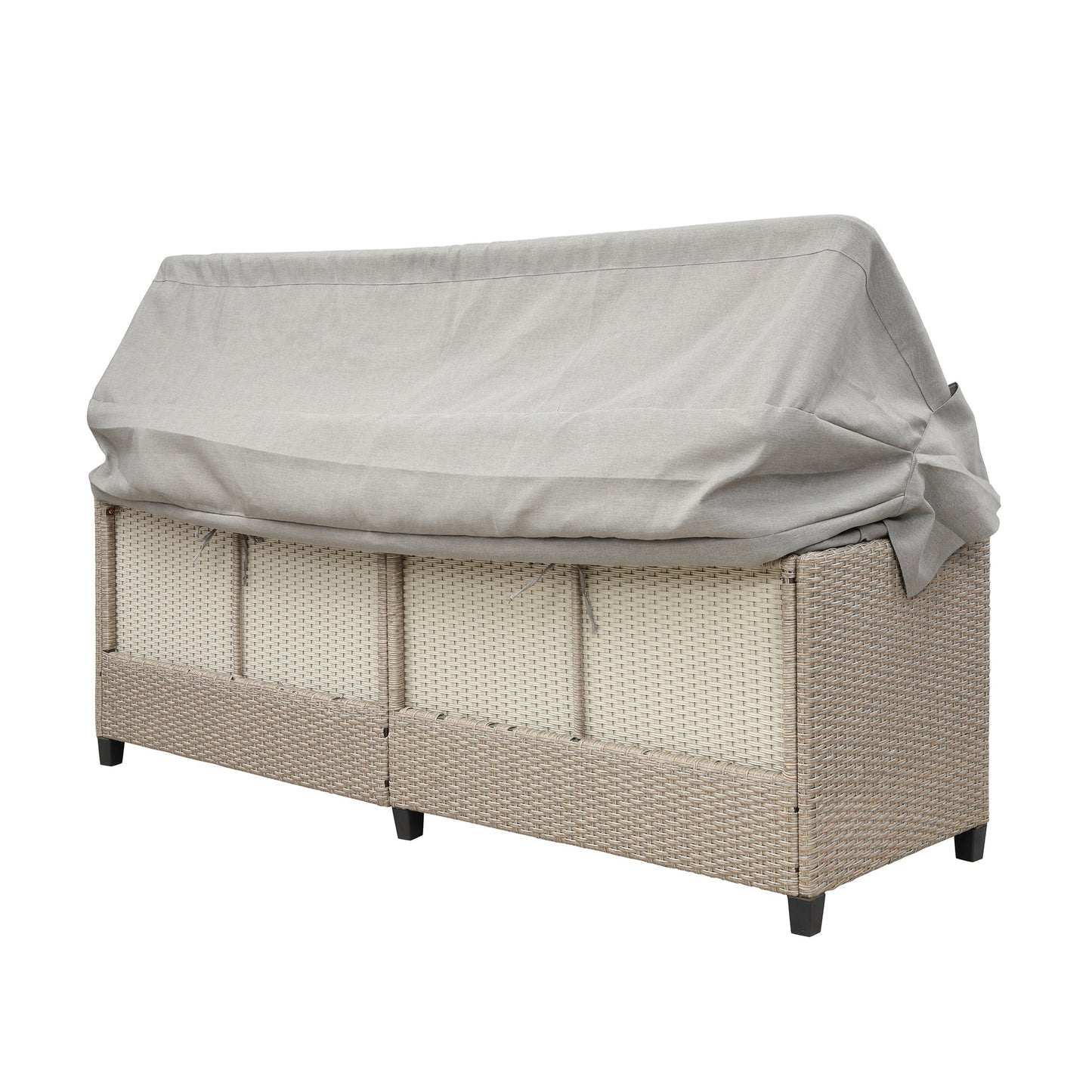 4 Piece UV-Proof Resin Wicker Patio Sofa Set With Retractable Canopy, Cushions and Lifting Table,Brown