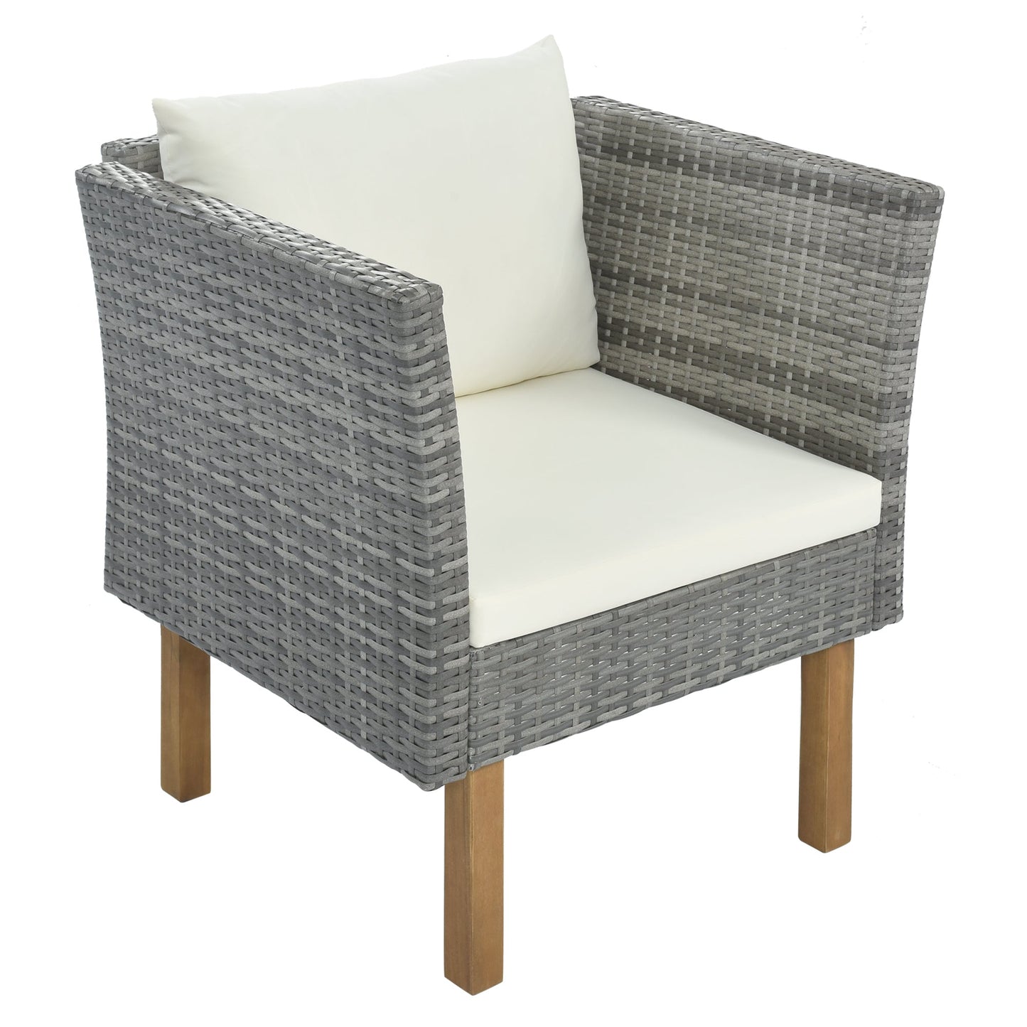 9-Piece Outdoor Patio Garden Wicker Sofa Set, Gray PE Rattan Sofa Set, With Wood Legs, Acacia Wood Tabletop