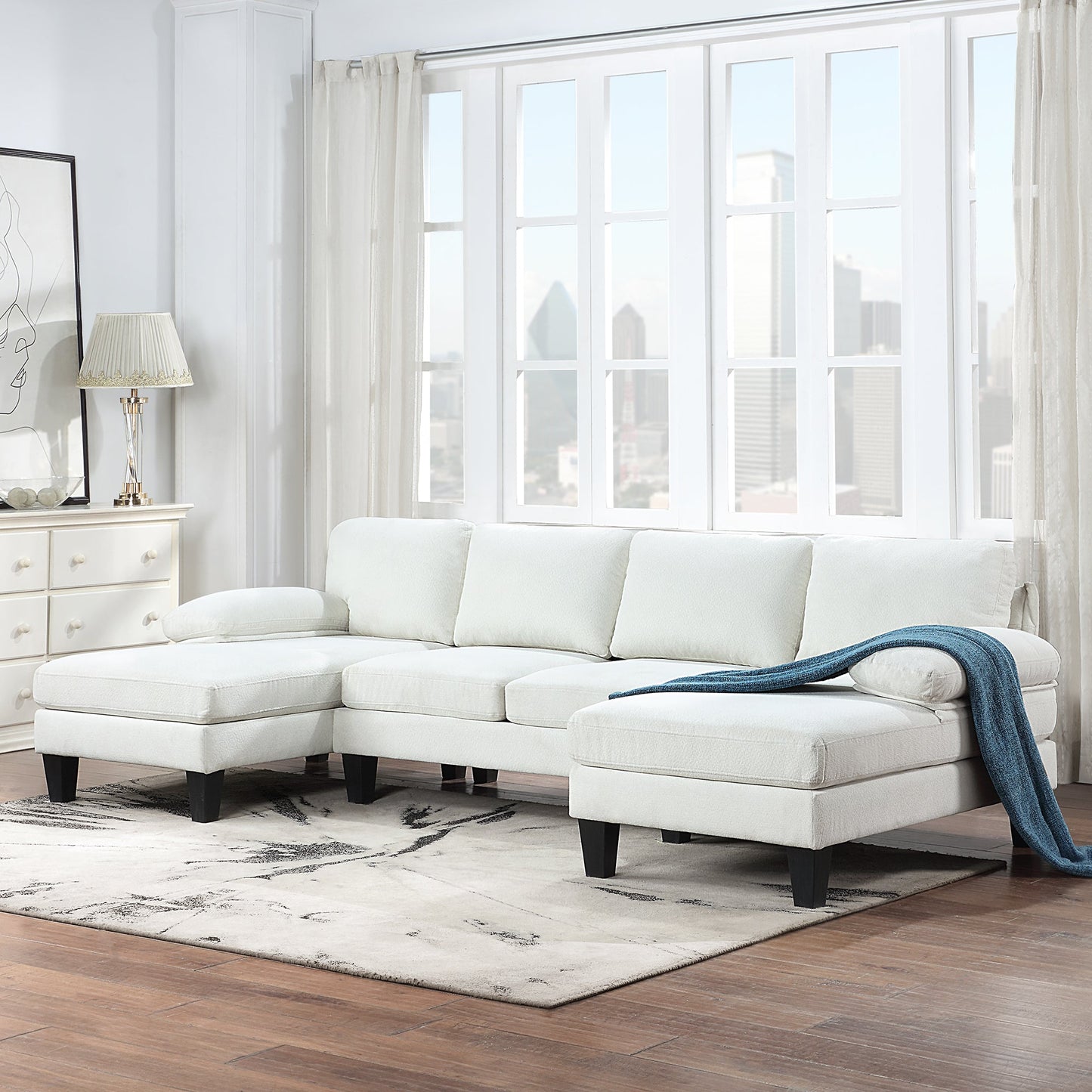 112*56" Granular Velvet Sofa,U-Shaped Couch With Oversized Seat,6-Seat Sofa Bed With Double Chaise,Comfortable and Spacious
