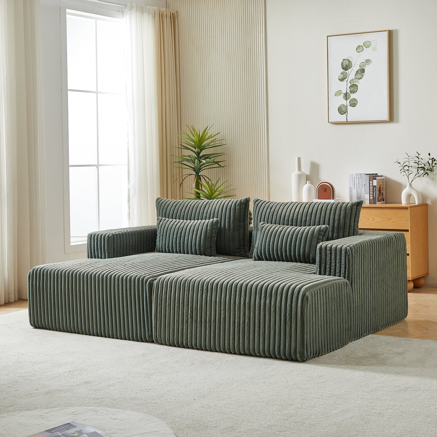87" Oversized Sectional Lounge Chaise ,No Assembly Required,Cloud Plush Loveseat With Reclining Sofa Bed,Fluffy Modern