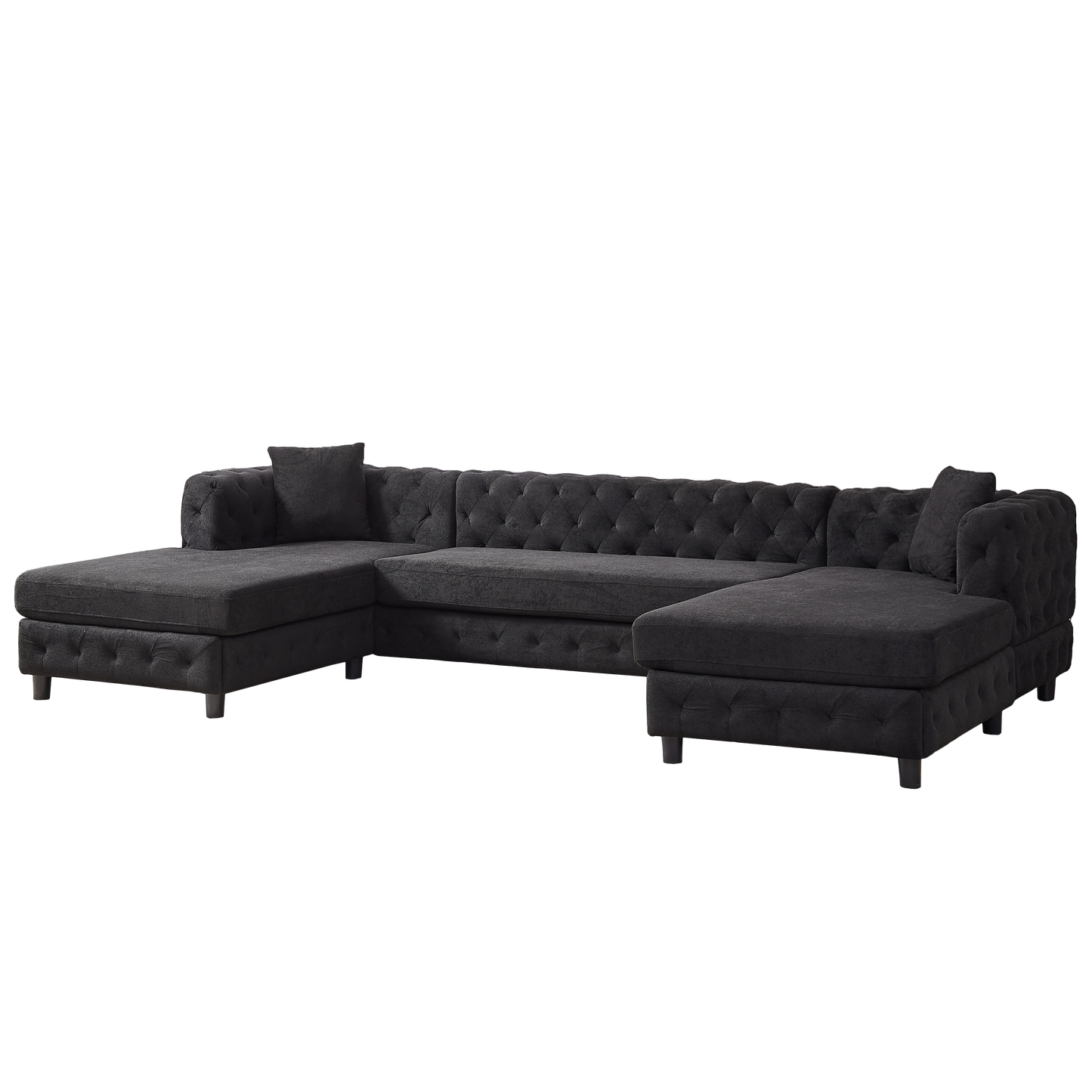 126-Inch Modern Style Chenille Three Piece Sofa, Pull Point Design U-Shaped Sofa Two Chaise Longue Seats, Two Pillows