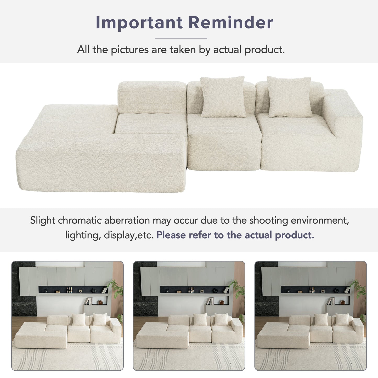 116.5" Sectional Sofa Full-Compressed Sofa Couch Free-Combined Sofa for Living Room, Beige