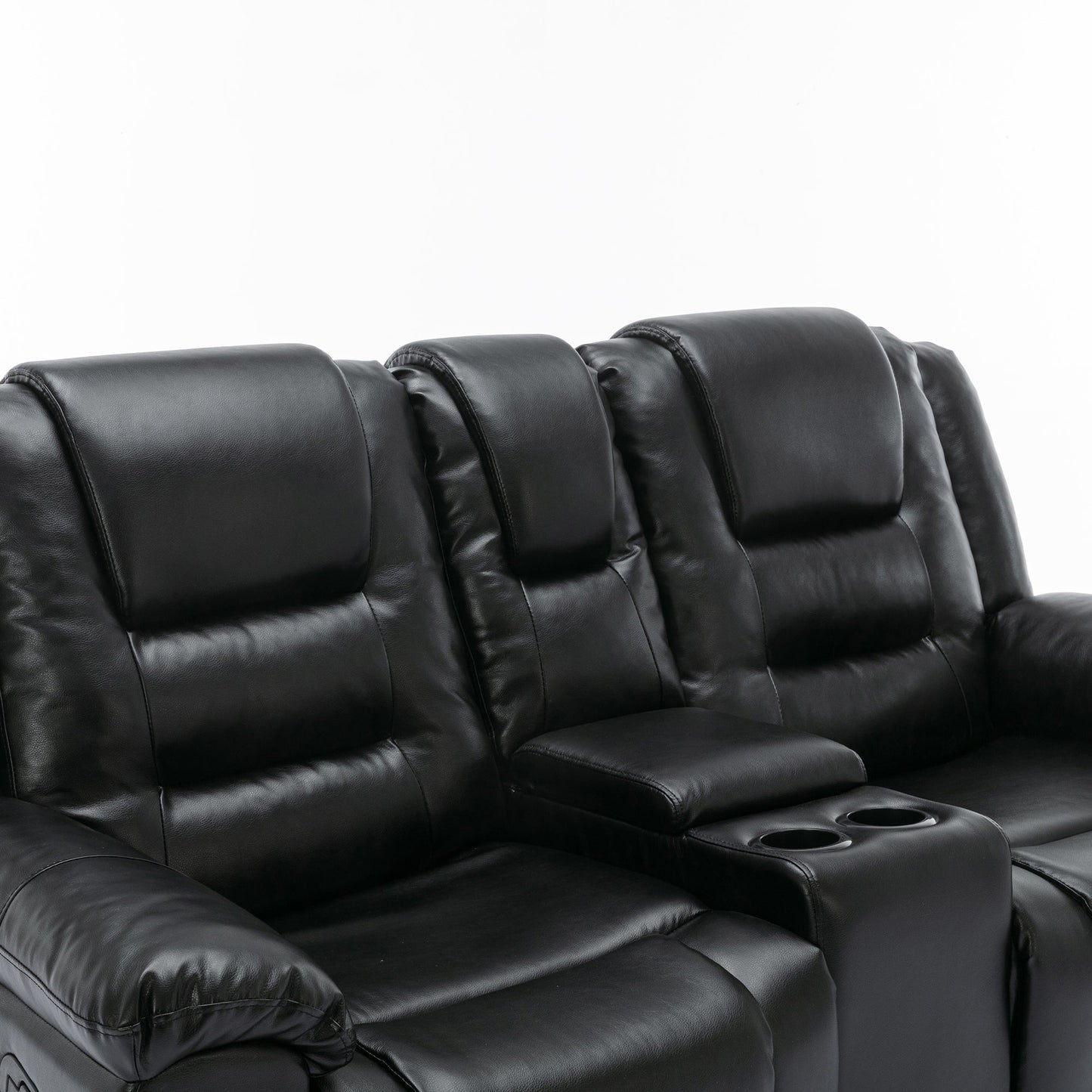 2 Seater Home Theater Recliner Manual Recliner Chair With a Storage Box and Two Cup Holders for Living Room,Bedroom, Black