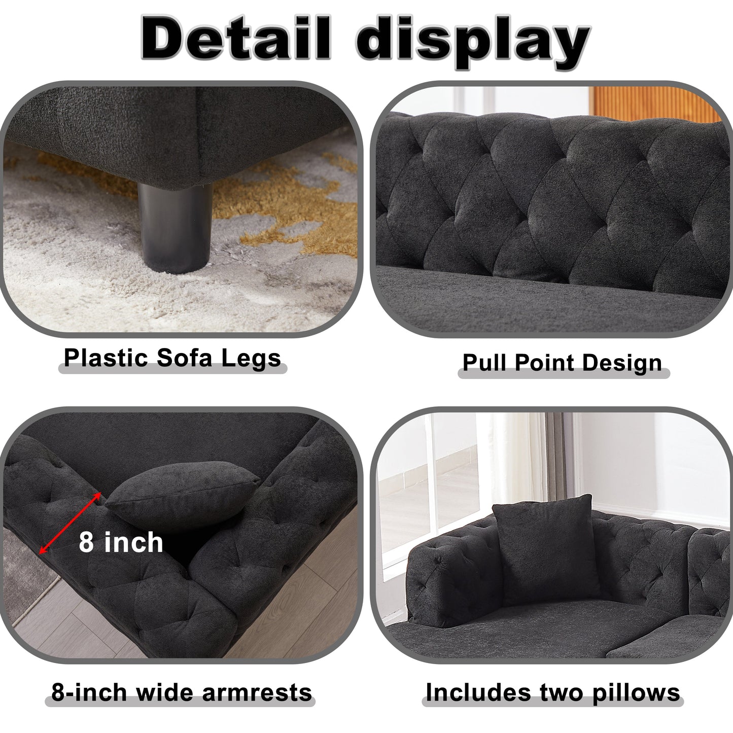 126-Inch Modern Style Chenille Three Piece Sofa, Pull Point Design U-Shaped Sofa Two Chaise Longue Seats, Two Pillows