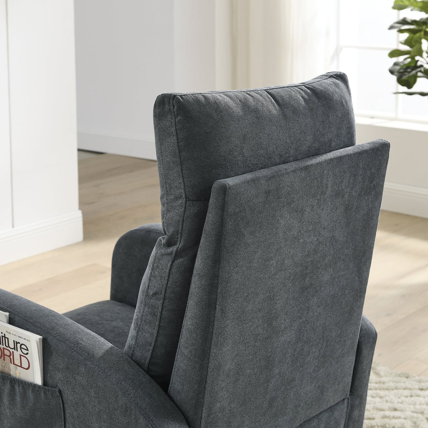 Modern Accent High Backrest Living Room Lounge Arm Rocking Chair, Two Side Pocket