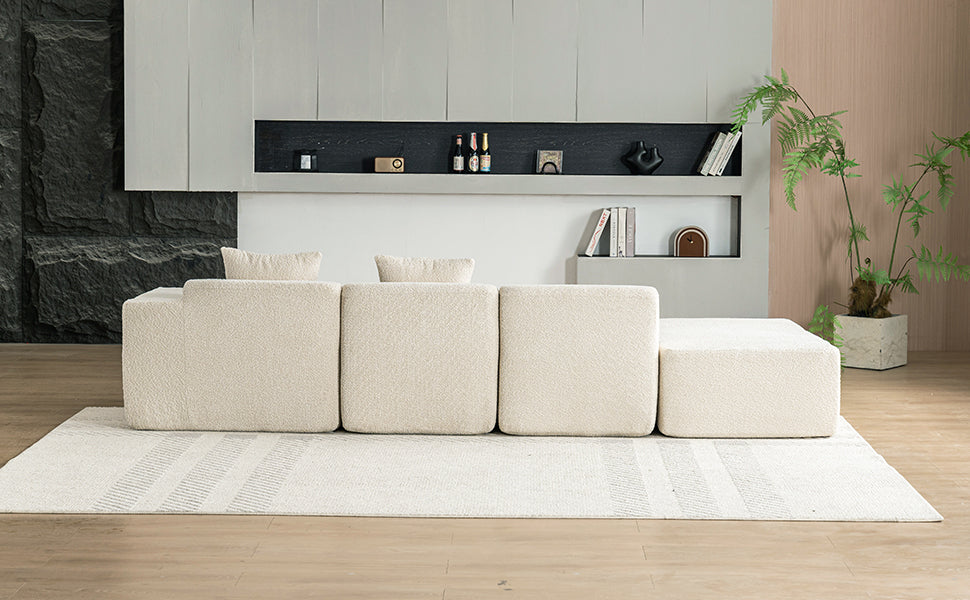 116.5" Sectional Sofa Full-Compressed Sofa Couch Free-Combined Sofa for Living Room, Beige