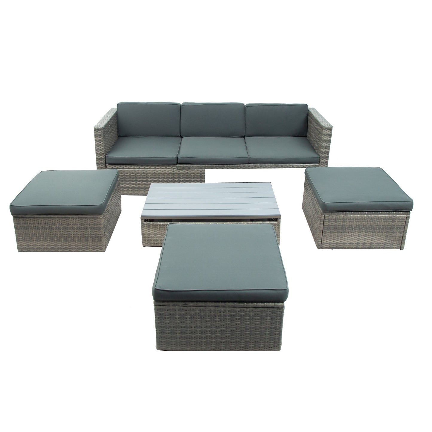 Patio Furniture Sets, 5-Piece Patio Wicker Sofa With Adustable Backrest, Cushions, Ottomans and Lift Top Coffee Table