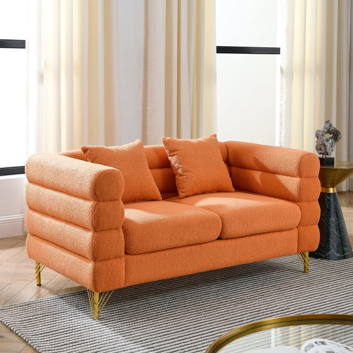 60Inch Oversized 2 Seater Sectional Sofa, Living Room Comfort Fabric Sectional Sofa-Deep Seating Sectional Sofa