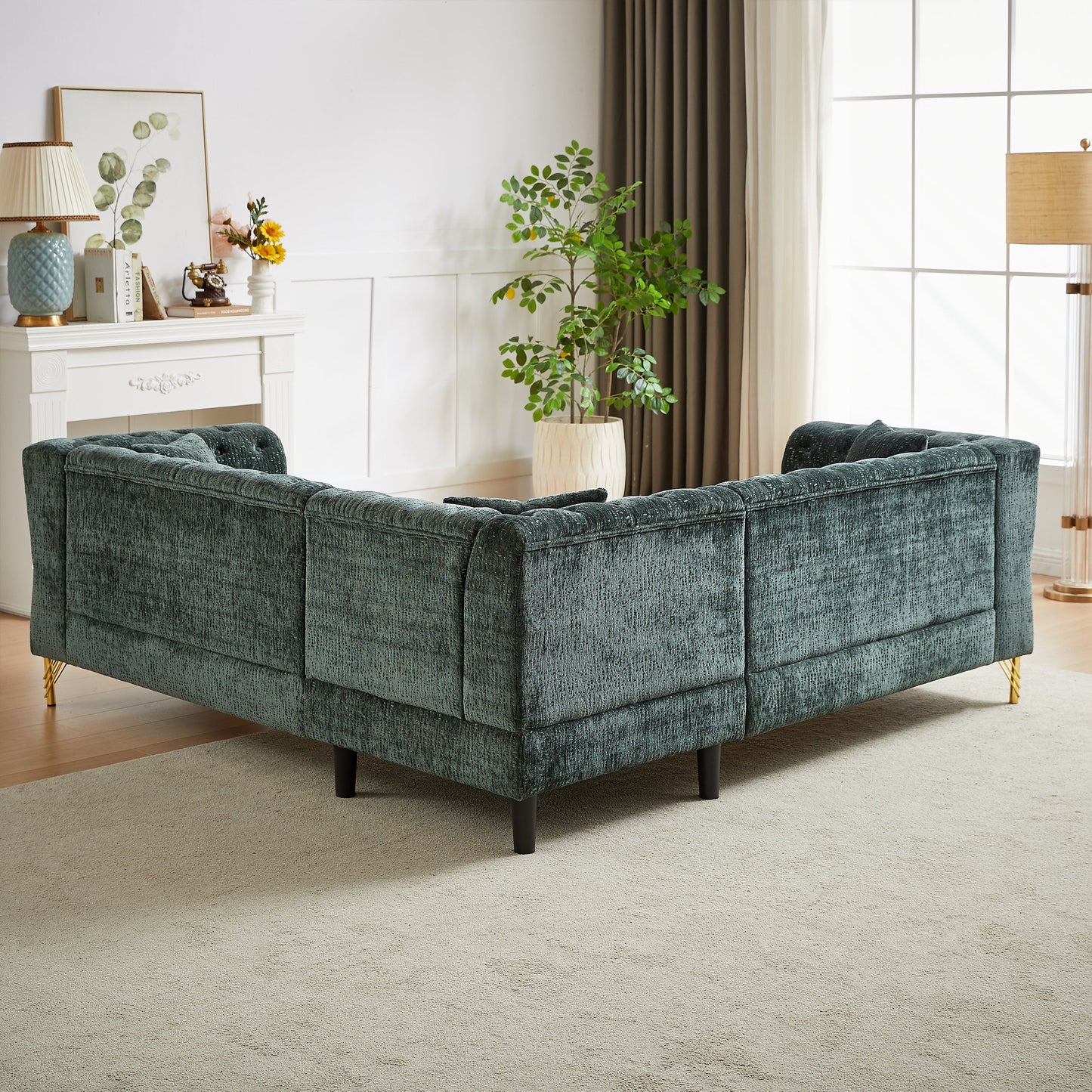 81.5-Inch Chenille Corner Sofa , L-Shaped Sectional Couch, 5-Seater Corner Sofas With 3 Cushions for Living Room, Bedroom