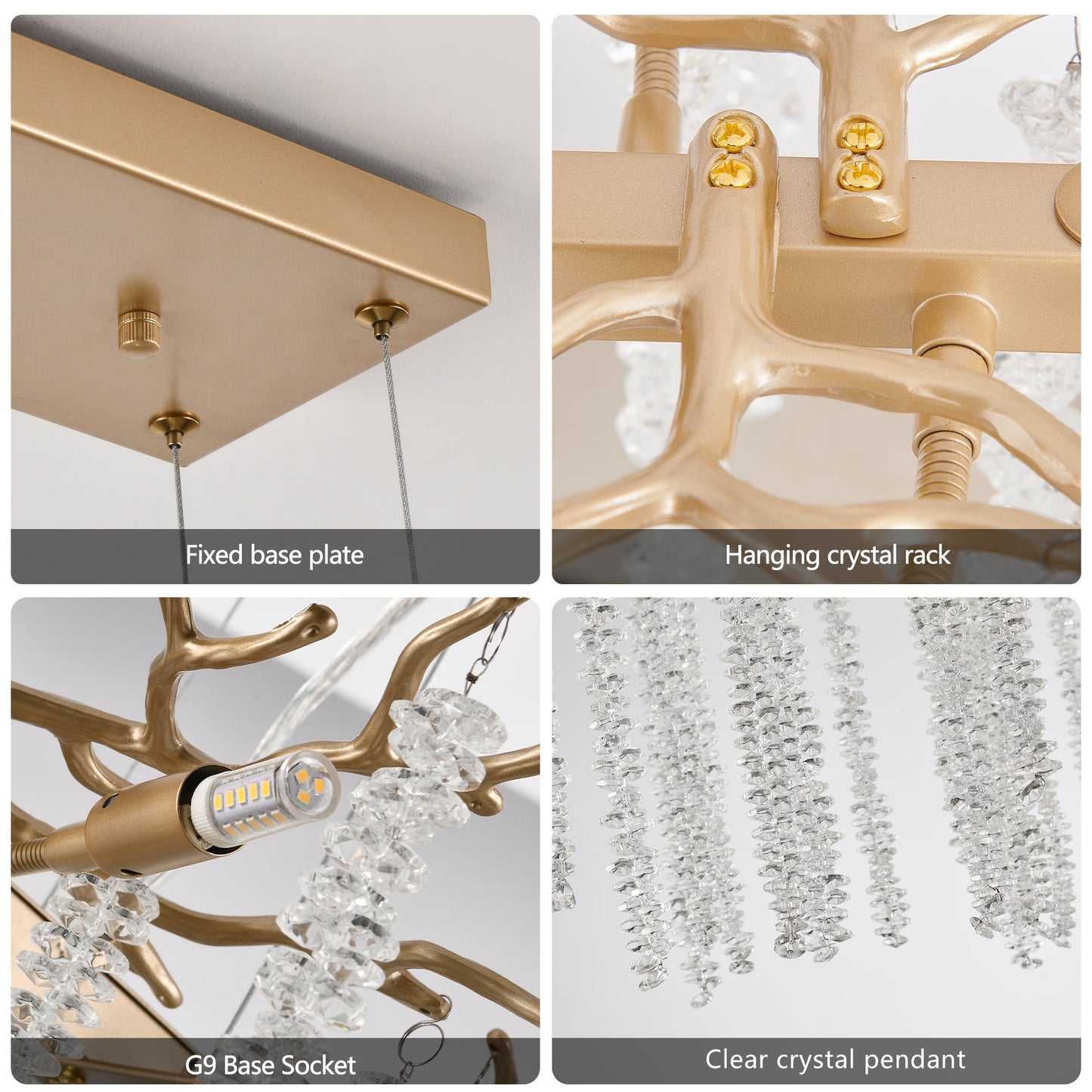 39.4-Inch Modern Golden Pendant Light With Cascading Crystal Strands, Ideal for Living Room, Dining Room and Foyer