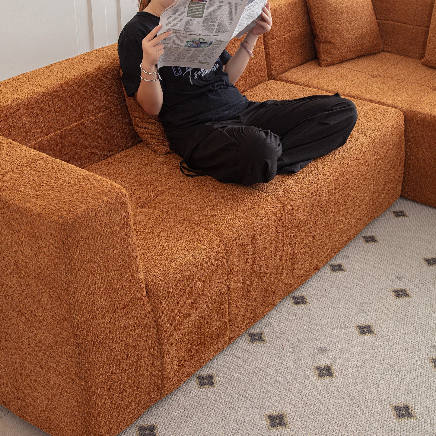 105.5" Modular L-Shaped Sectional Floor Couch, Deep Seat Tufted Comfy Sofa Set With Chaise for Living Room