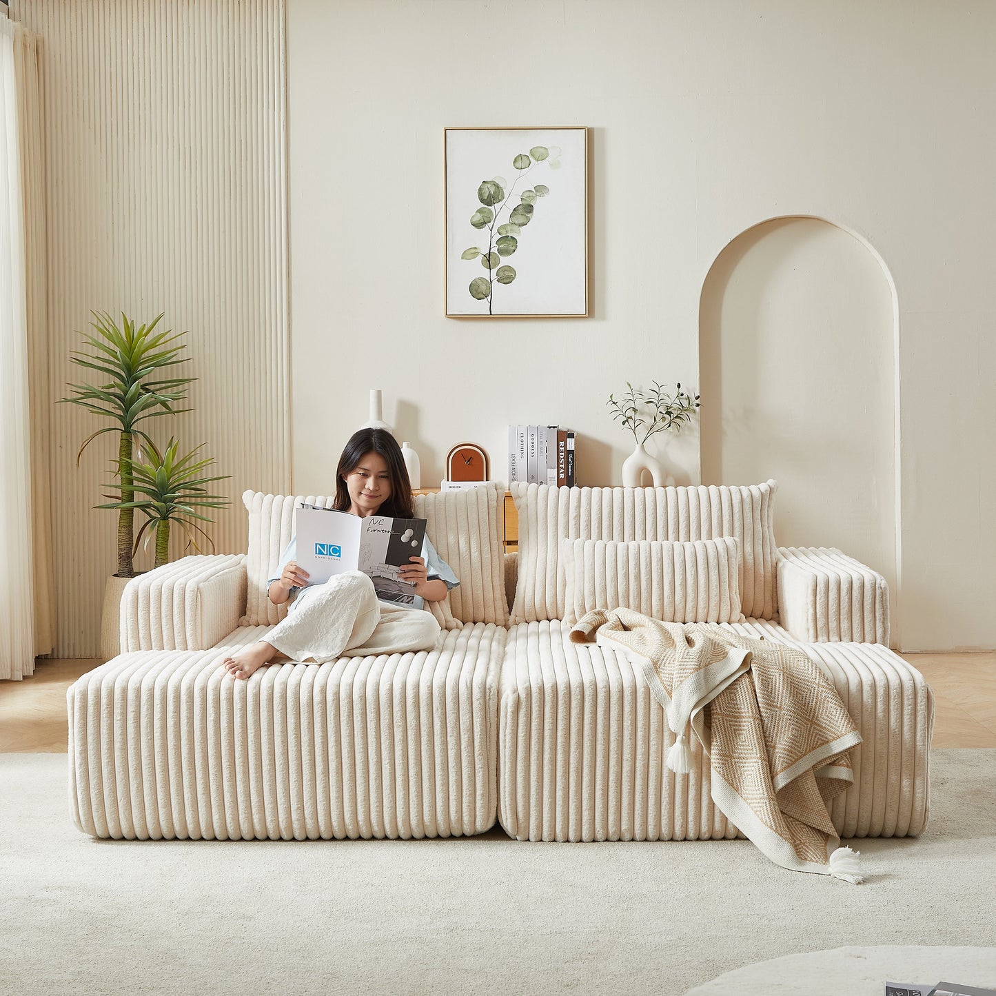 87" Oversized Sectional Lounge Chaise,No Assembly Required,Cloud Plush Loveseat With Reclining Sofa Bed,Fluffy Modern