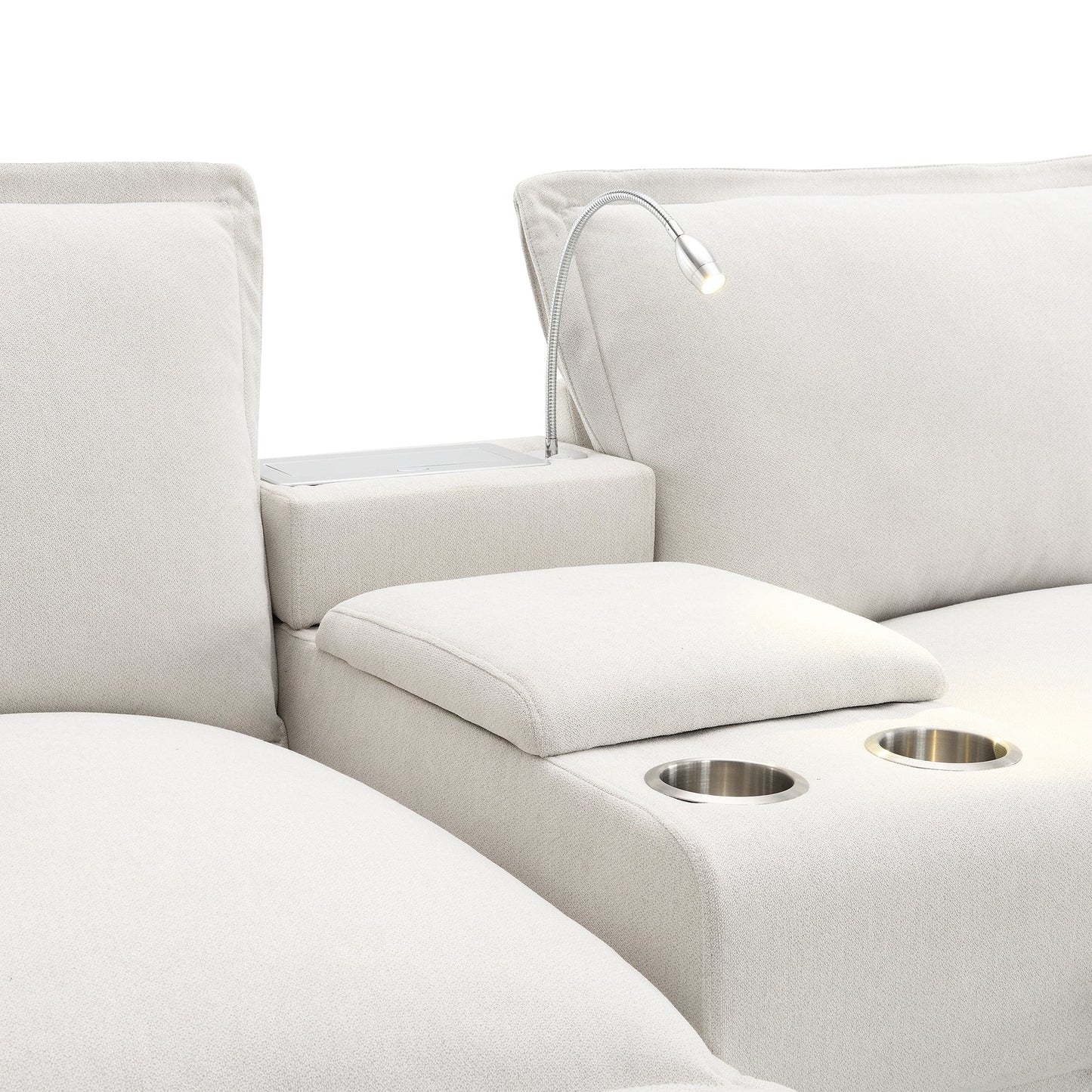 109*57" Modern Sectional Cloud Sofa With Console,USB Charger,Reading Light,Cup Holder,Wide Seat,4 Seat Chenille Modular