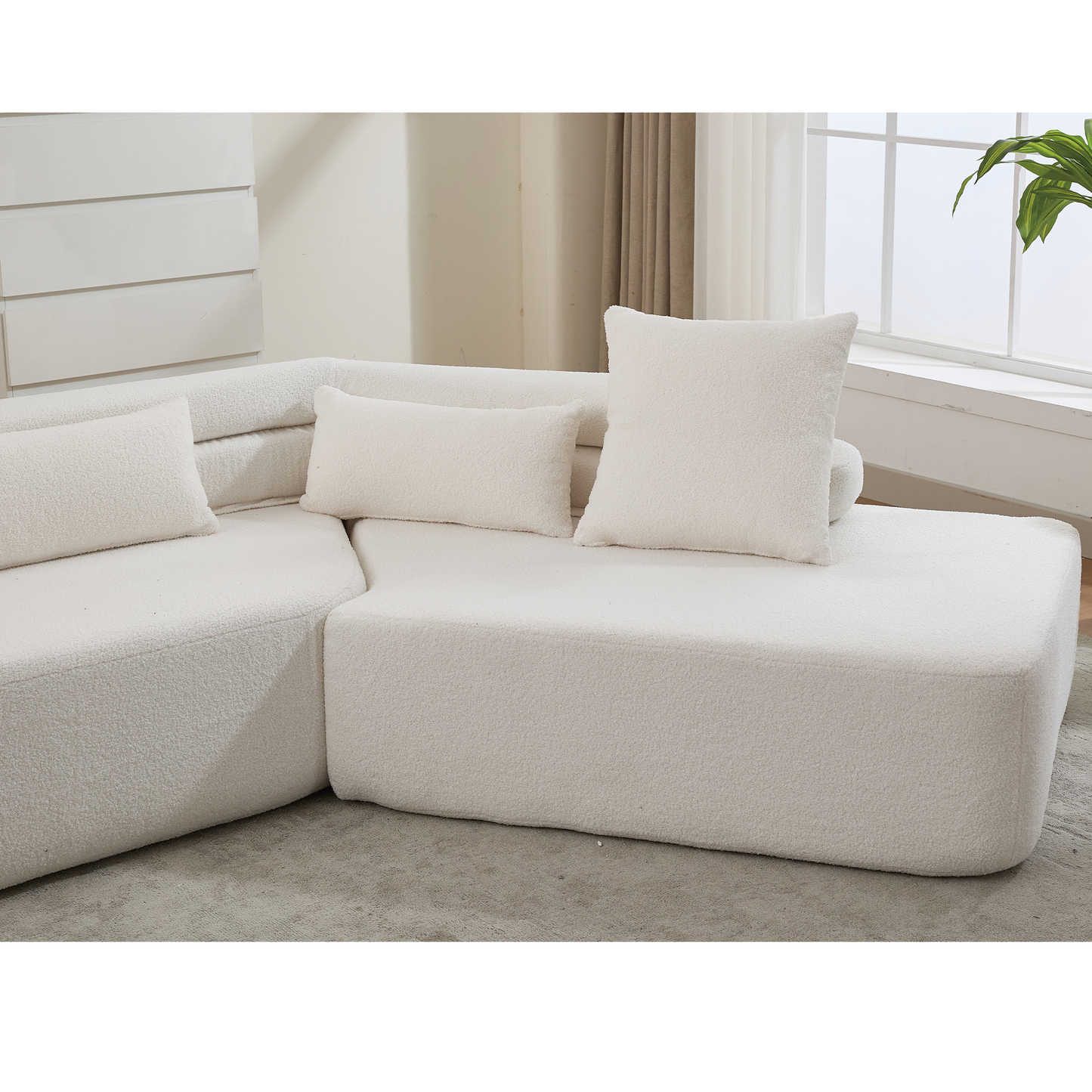 128"Minimalist Cloud Sectional Couch ,Modern Couches ,4-Seater ,No Assembly,Two Modular Sofa,Boucle Teddy Fabric, Upholstered