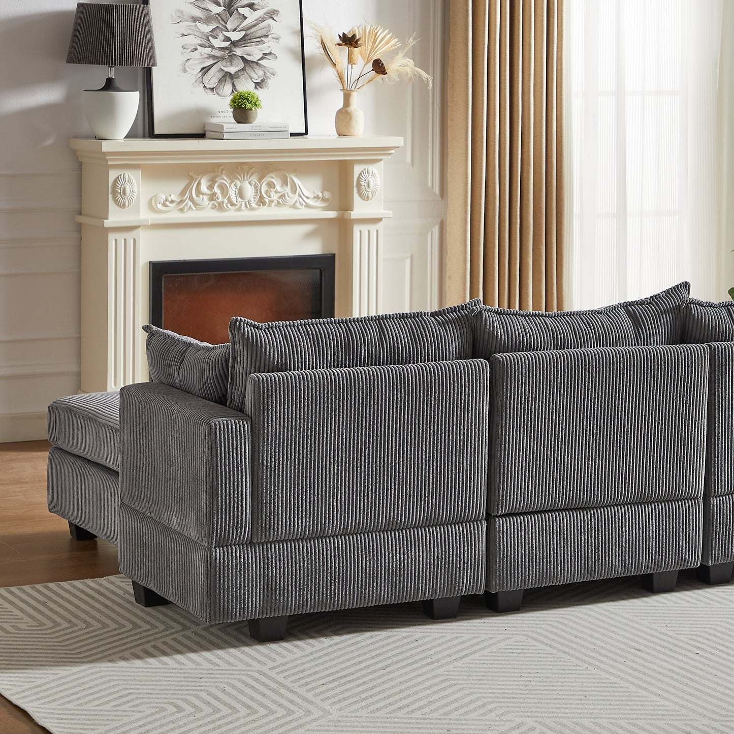 113.5'' Modular Sectiona Corduroy Sofa, Sectional Couches for Living Room U Shaped Sectional Couch With Storage Ottoman