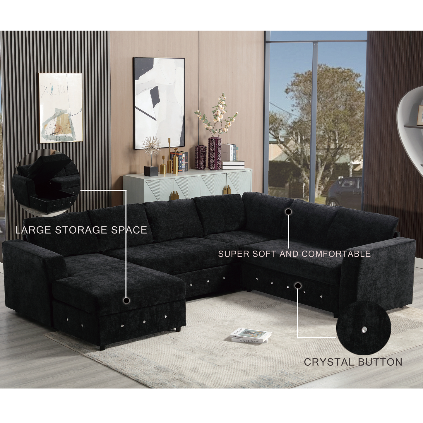 110.75" Sectional Sofa,Oversized Modular Sofa,Chaise Storage, Modern U Shaped Couch , Upholstered Sofas,Chenille
