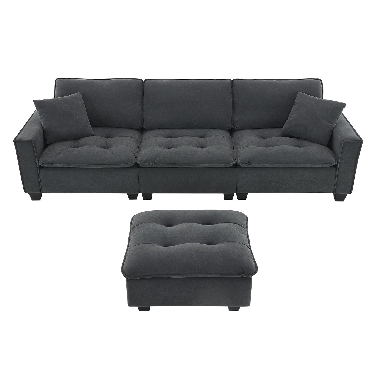 100*59" Modern Convertible Sectional Sofa,L-Shaped Reversible Couch Set With Free Pillows,4 Seat Suede Velvet Sleeper Sofa