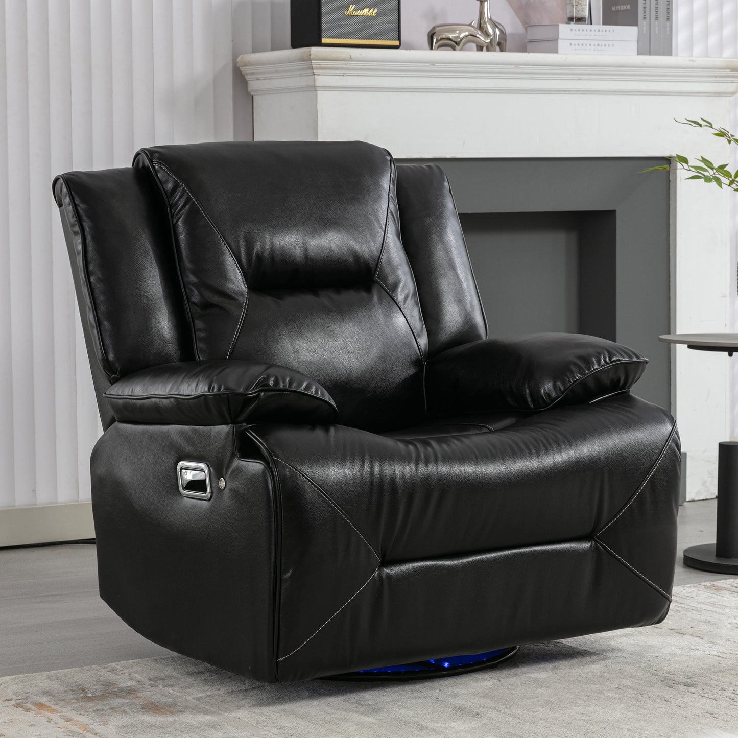 360° Swivel and Rocking Home Theater Recliner Manual Recliner Chair With a LED Light Strip for Living Room,Bedroom