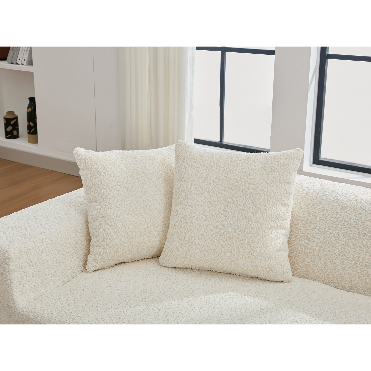 2 Piece Boucle Cloud Sofa Set, Upholstered Sofa Set, Modern 3 Seater and 2 Seater Sofa With MDF End Table for Living Room