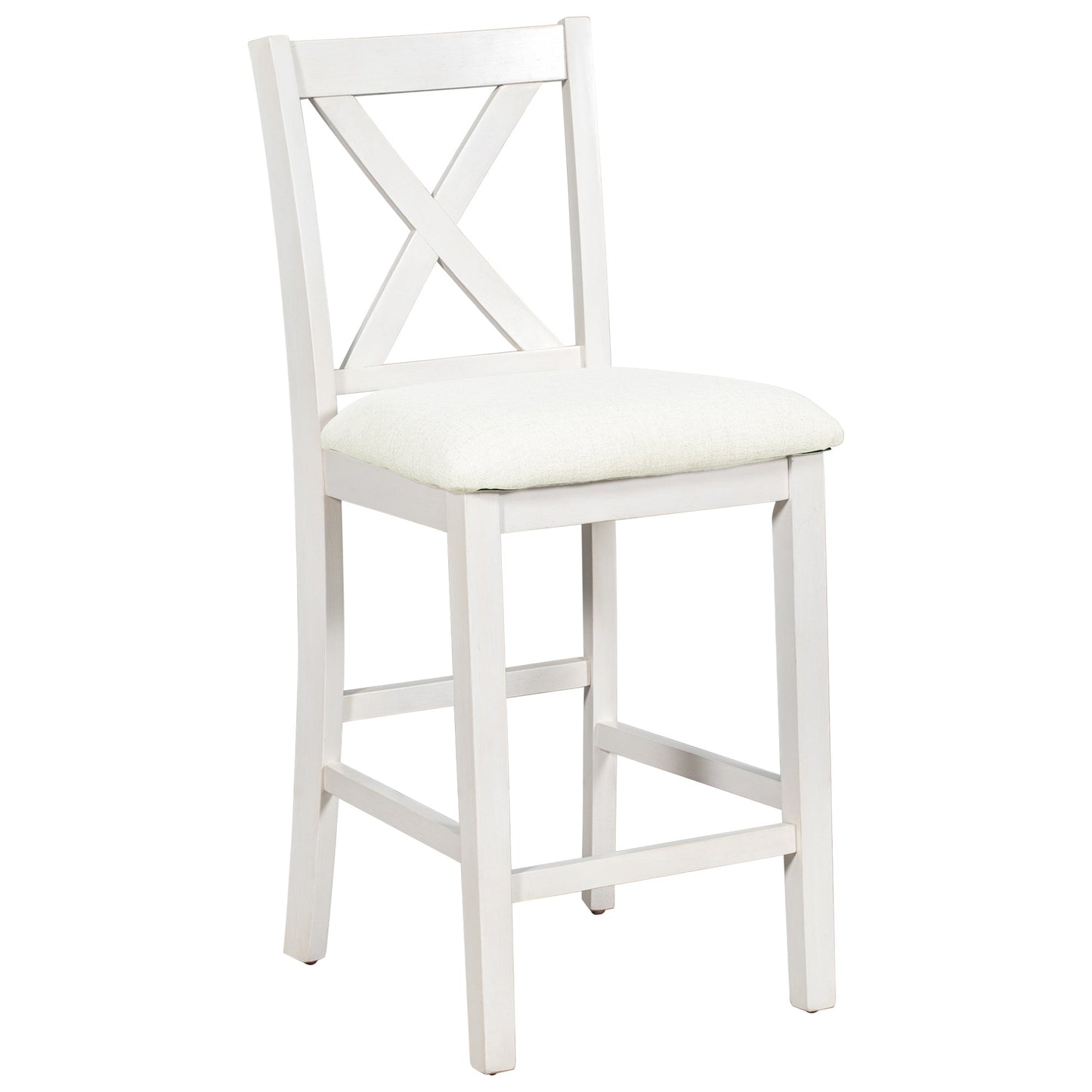 5 Pieces Counter Height Rustic Farmhouse Dining Room Wooden Bar Table Set With 2 Stools and 2 Chairs, White