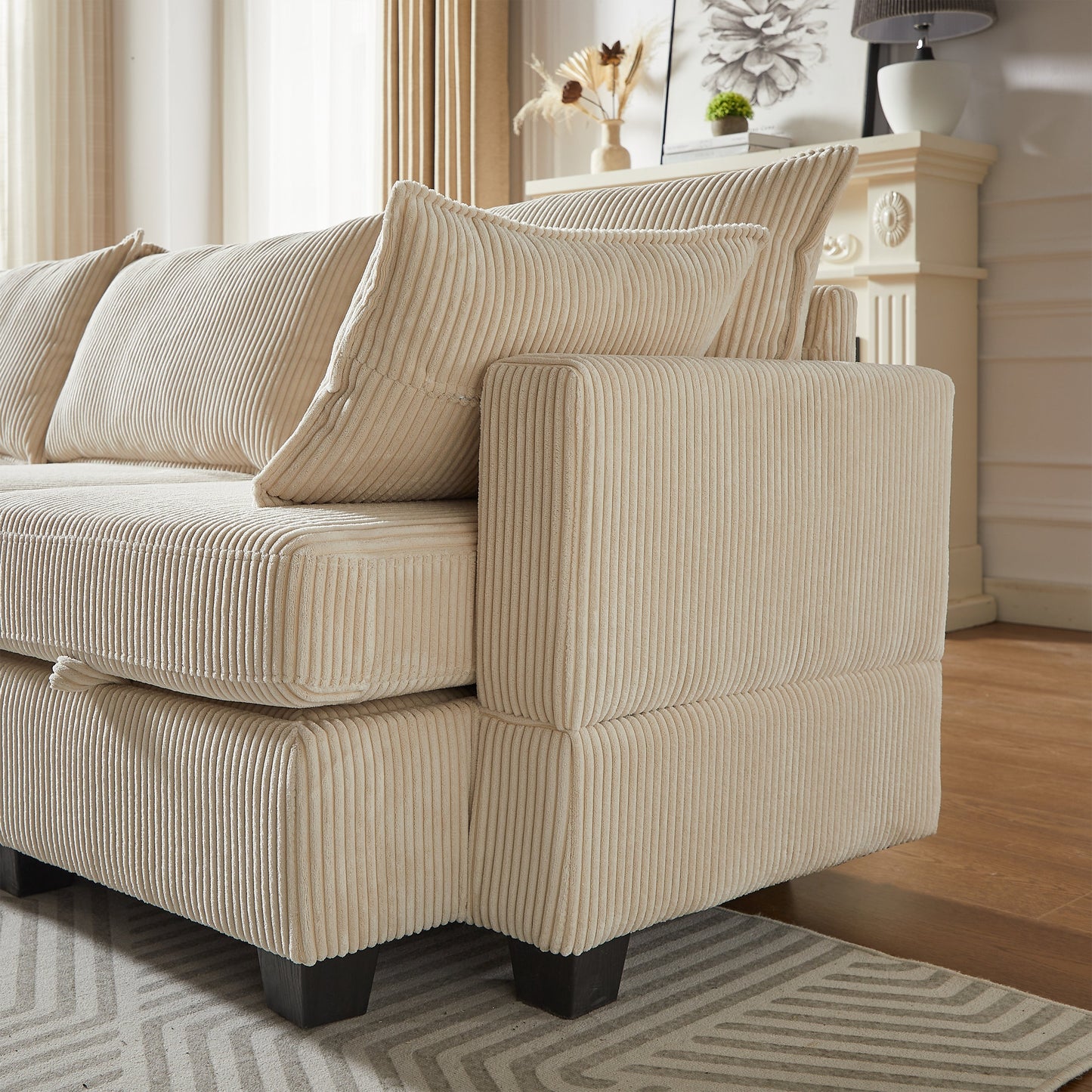 113.5'' Modular Sectiona Corduroy Sofa, Sectional Couches for Living Room U Shaped Sectional Couch With Storage Ottoman