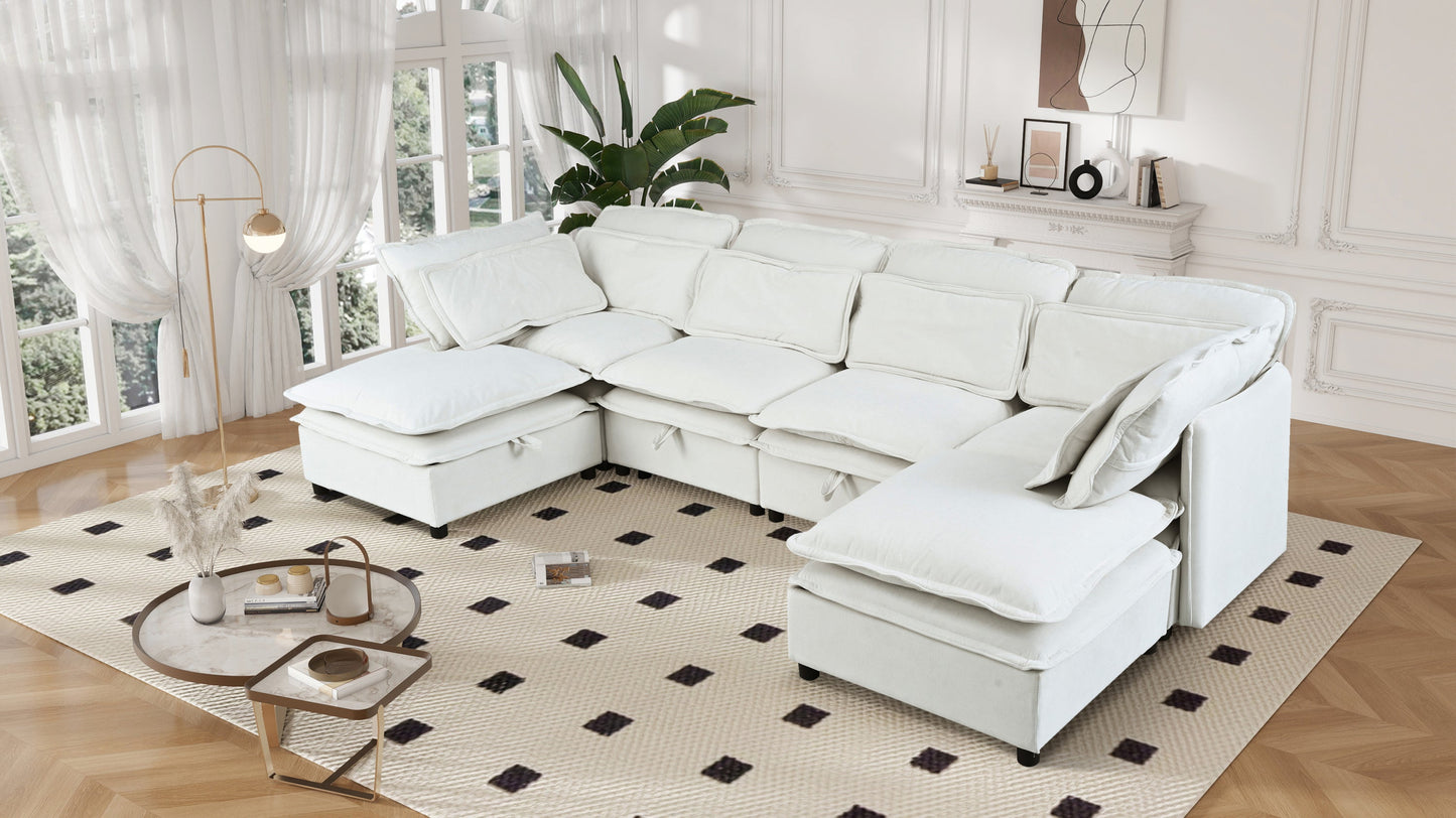 Double-Layer Cushion Modern Large U-Shaped Modular Sofa, Freely Combinable 6-Seater With Storage Function, Convertible