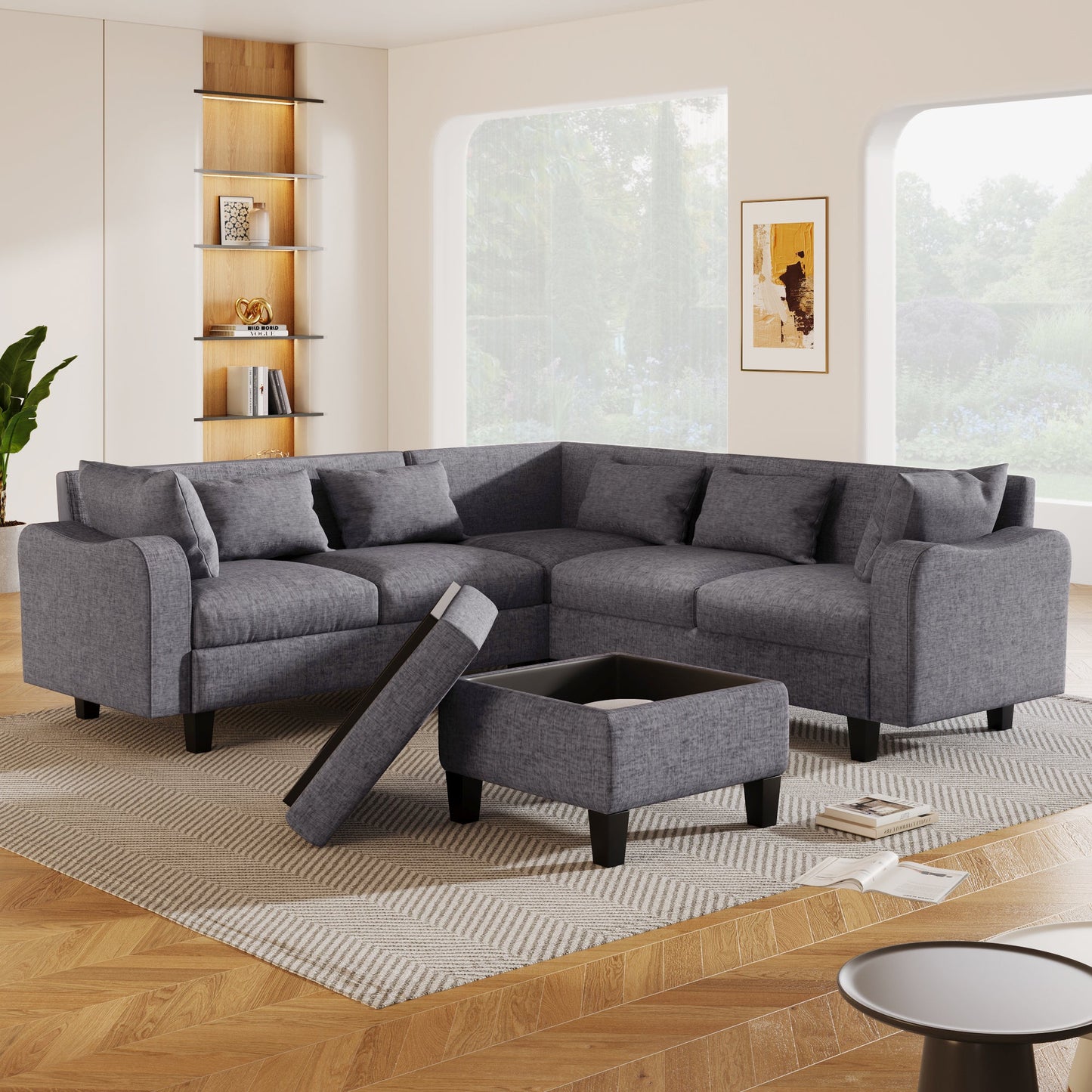 87" Modern Sectional Sofa With Coffee Table,6-Seat Couch Set With Storage Ottoman,Various Combinations,L-Shape Indoor