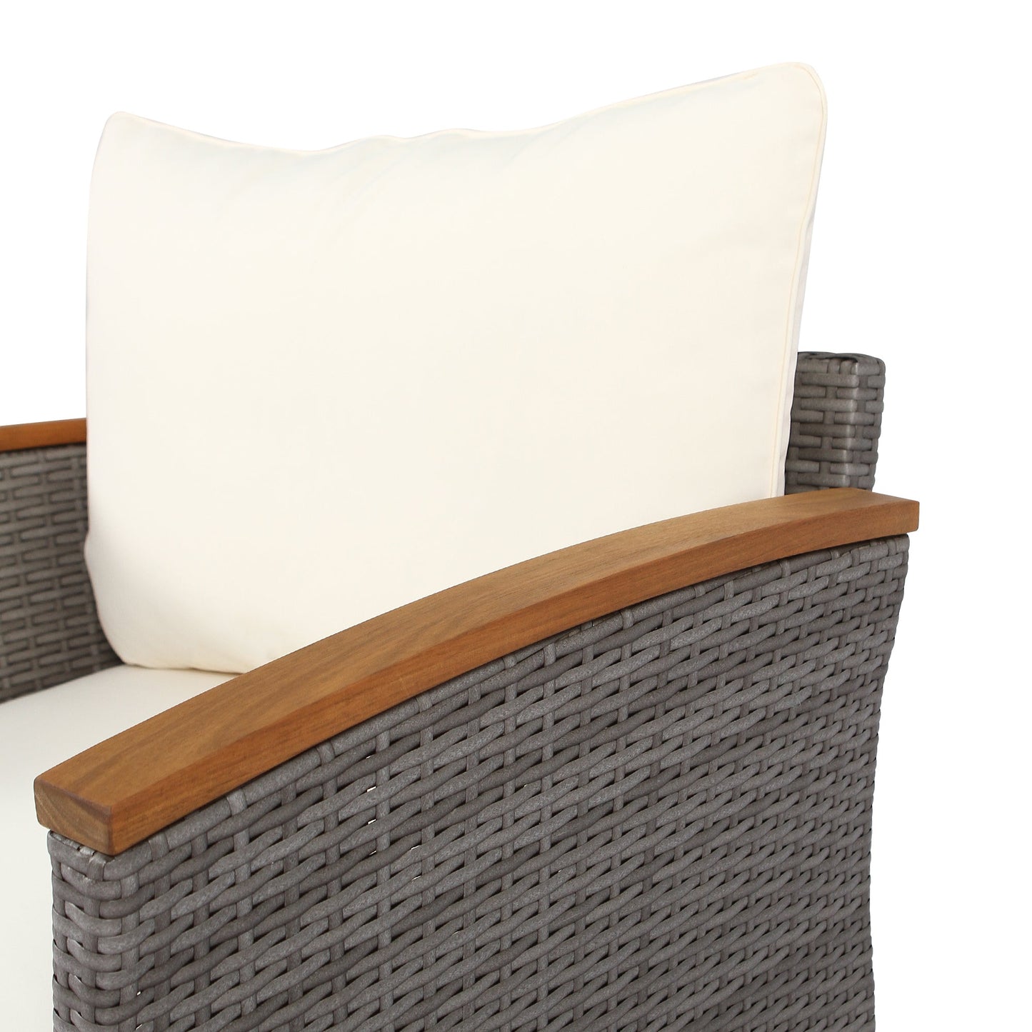 GO 9-Piece Patio Rattan Furniture Set, Outdoor Conversation Set With Acacia Wood Legs and Tabletop, PE Rattan Sectional