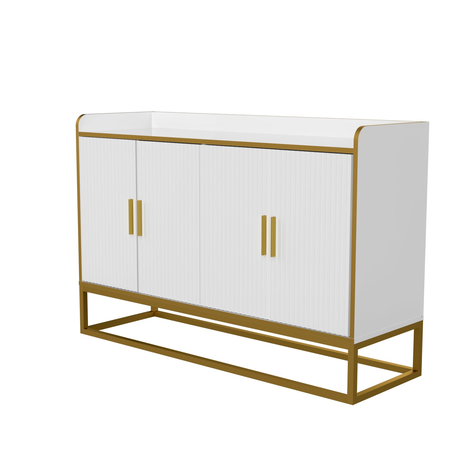 Modern Kitchen Buffet Storage Cabinet Cupboard White Gloss With Metal Legs for Living Room Kitchen