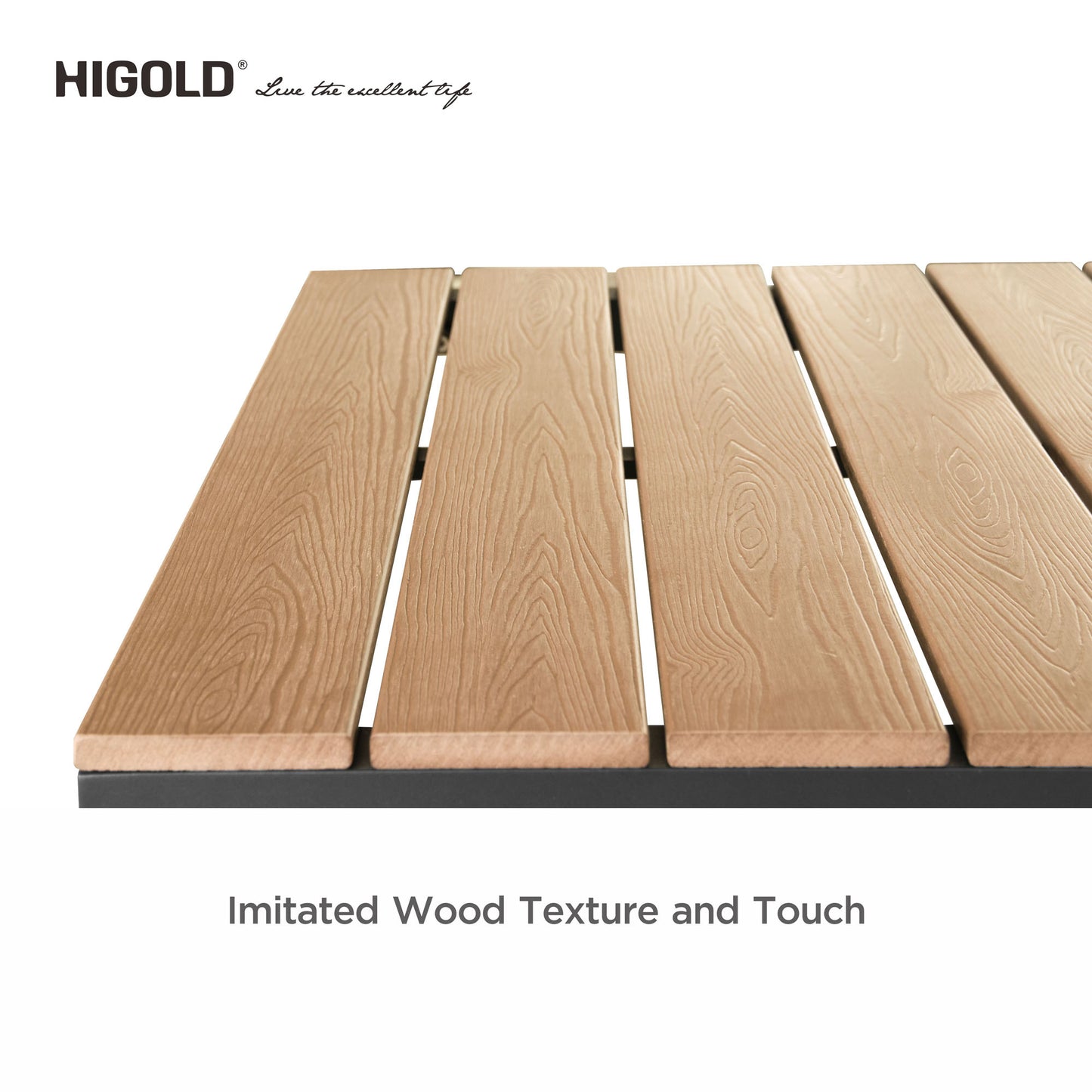 HIGOLD Carlo 5 Pieces Imitated Wood Outdoor Aluminum Pub Set for 4 Person, Charcoal Black