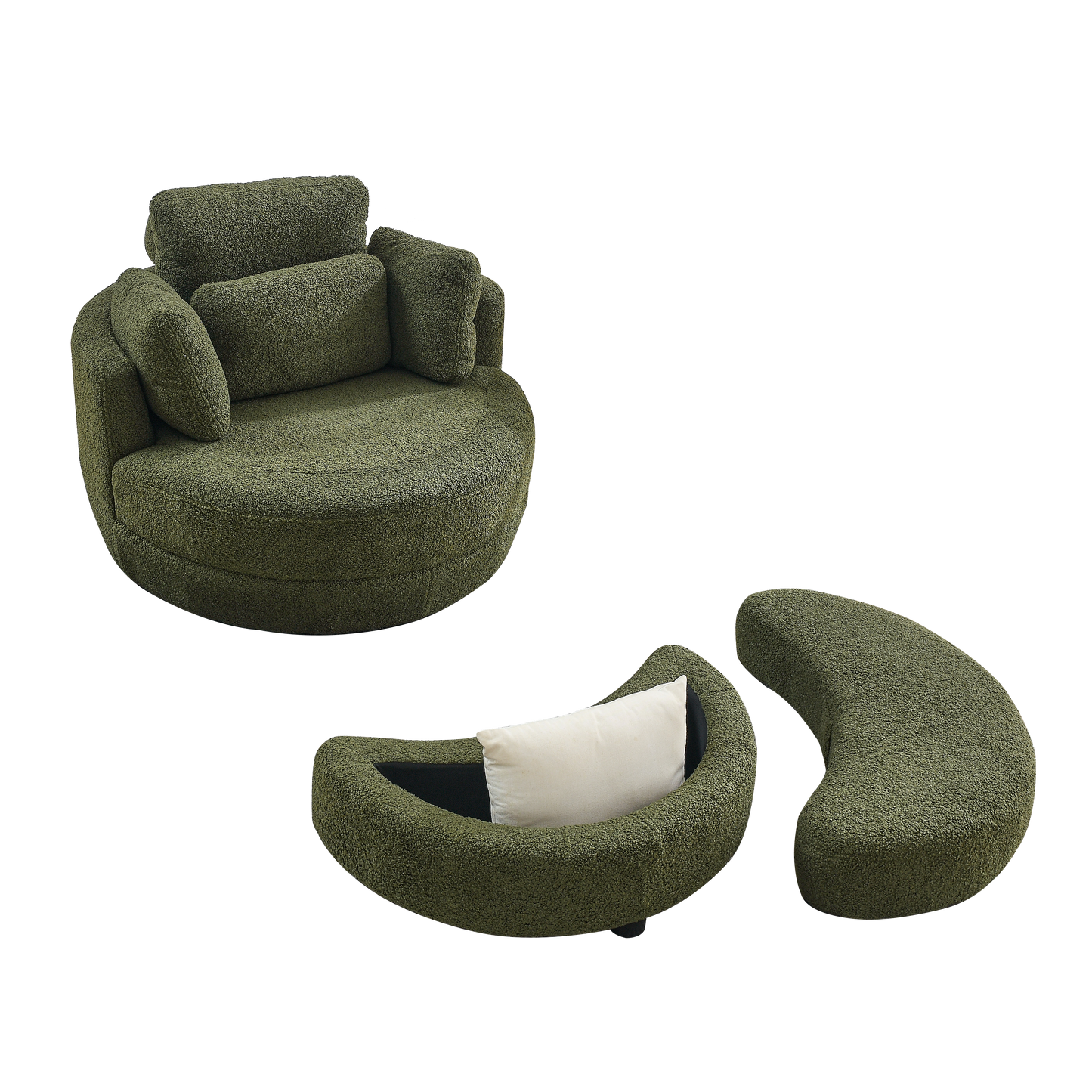 39"W Oversized Swivel Chair With Moon Storage Ottoman for Living Room, Modern Accent Round Loveseat Circle