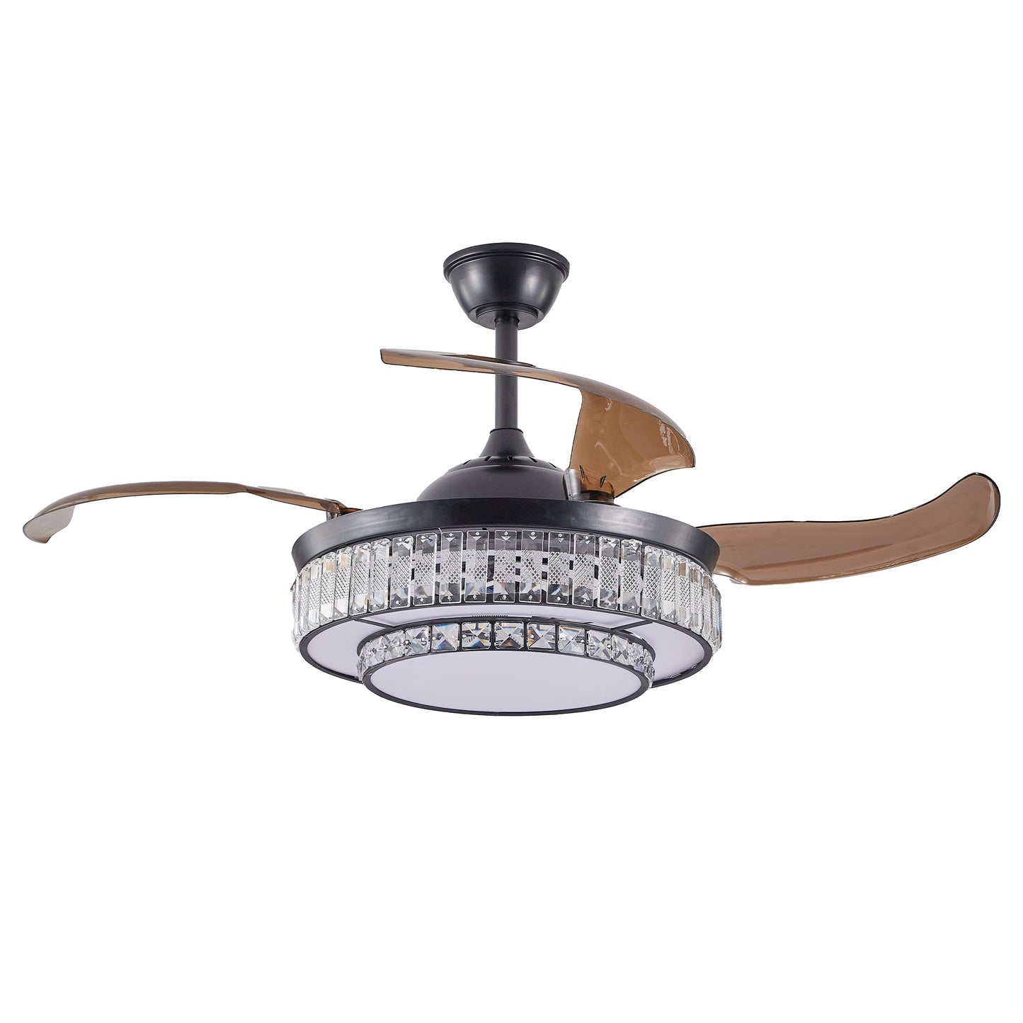 Contemporary LED Retractable Ceiling Fan With Light and Remote Control, Quiet Reversible Motor