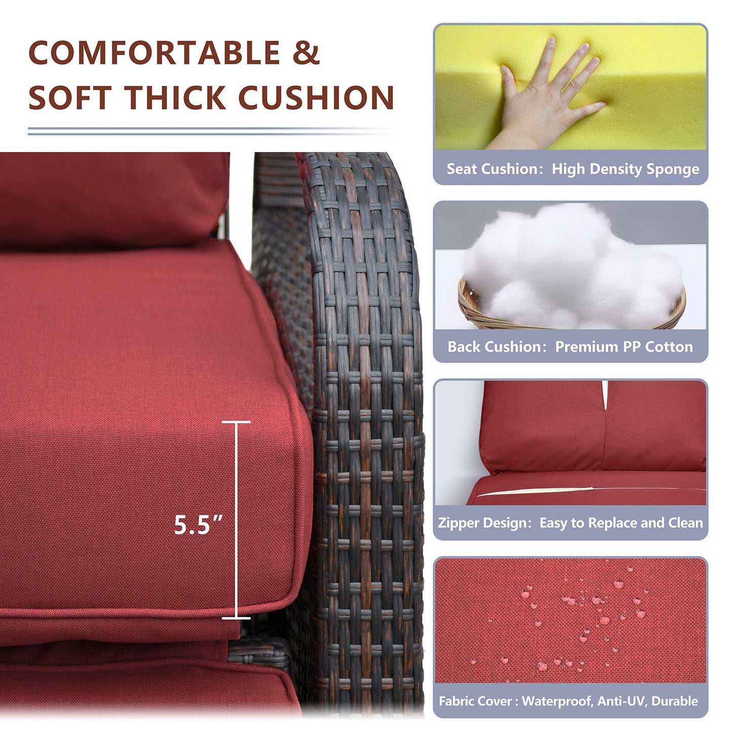 Outdoor Recliner Chair; Automatic Adjustable Wicker Lounge Recliner Chair With 5.12'' Thicken Cushion